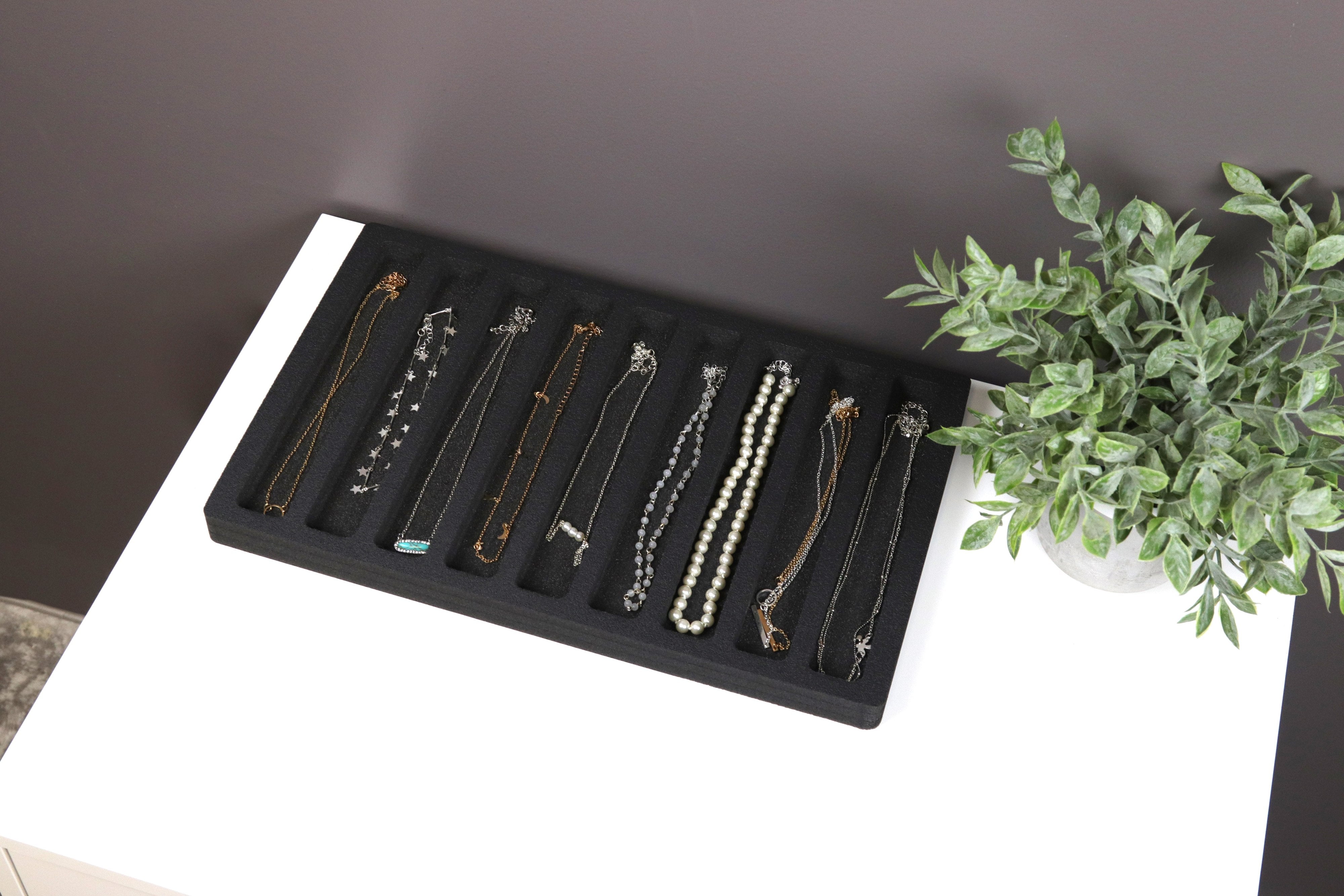 Stackable Jewelry Tray Display Organizer Grid 16x10 Black Foam Necklace More