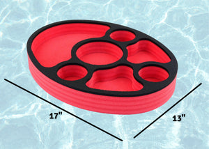 Floating Spa Hot Tub Bar Drink and Food Table Red and Black Tray for Pool or Beach Party Float Lounge Durable Foam 17 Inches Oval 7 Compartment