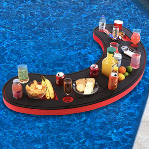 Giant Red and Black Floating Bar Table Tray Bartender Drink Holder for Pool or Beach Party Float Lounge Durable Foam 15 Compartment 5 Feet Long