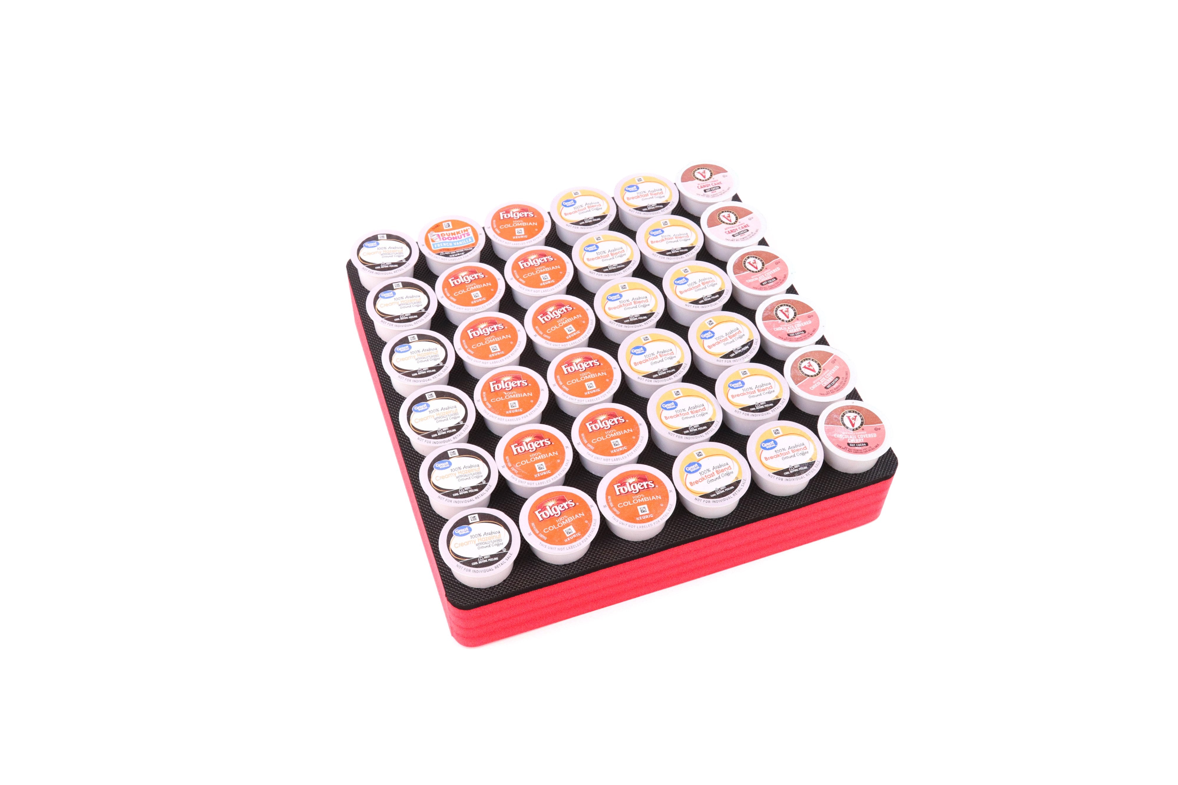 Coffee Red and Black Pod Storage Deluxe Organizer Tray Drawer Insert Washable 12.5 X 12.5 Inches Holds 36 Compatible with Keurig K-Cup