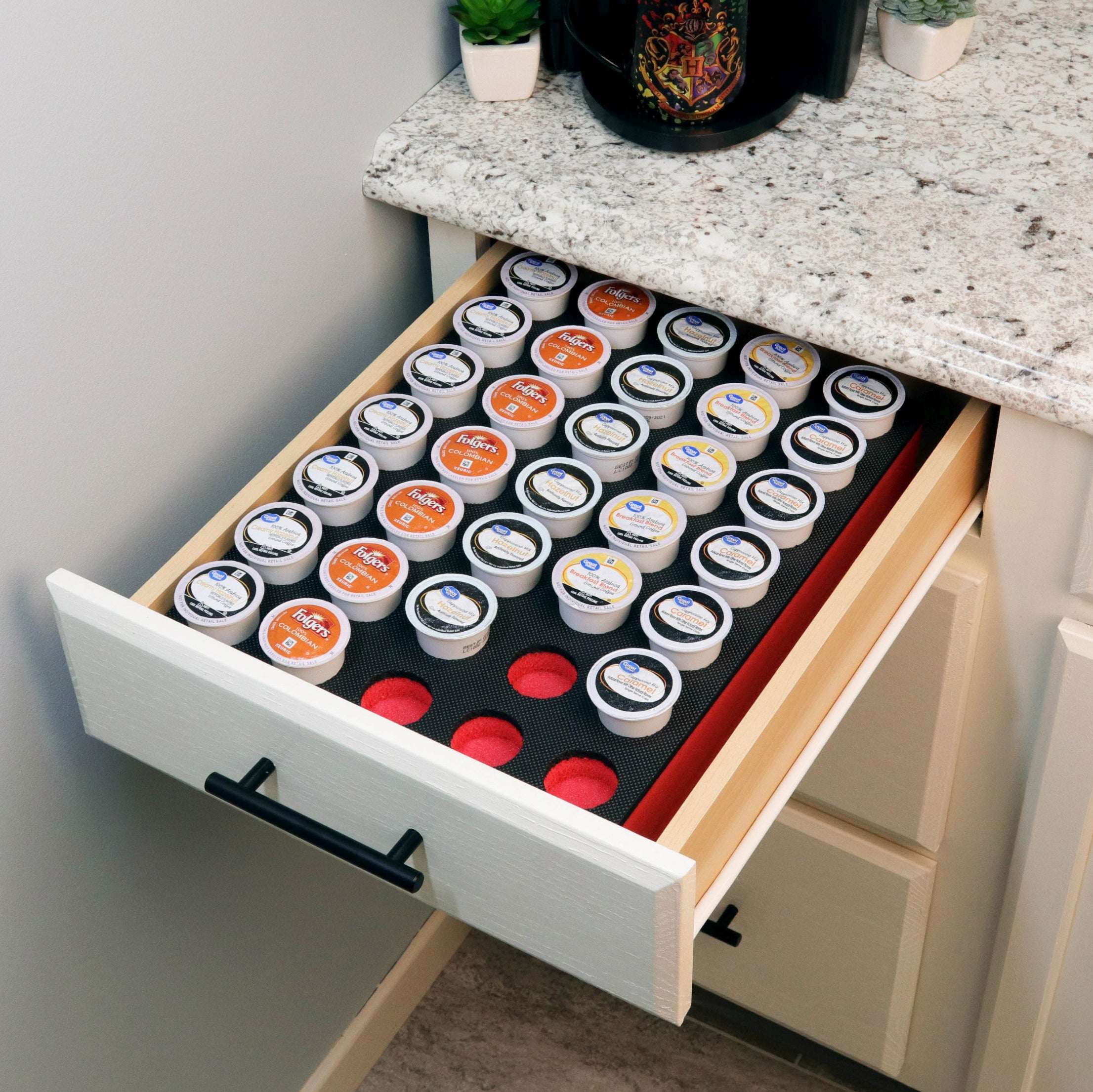 Coffee Red and Black Pod Storage Deluxe Organizer Tray Drawer Insert Washable 11.9 X 15.9 Inches Holds 35 Compatible with Keurig K-Cup