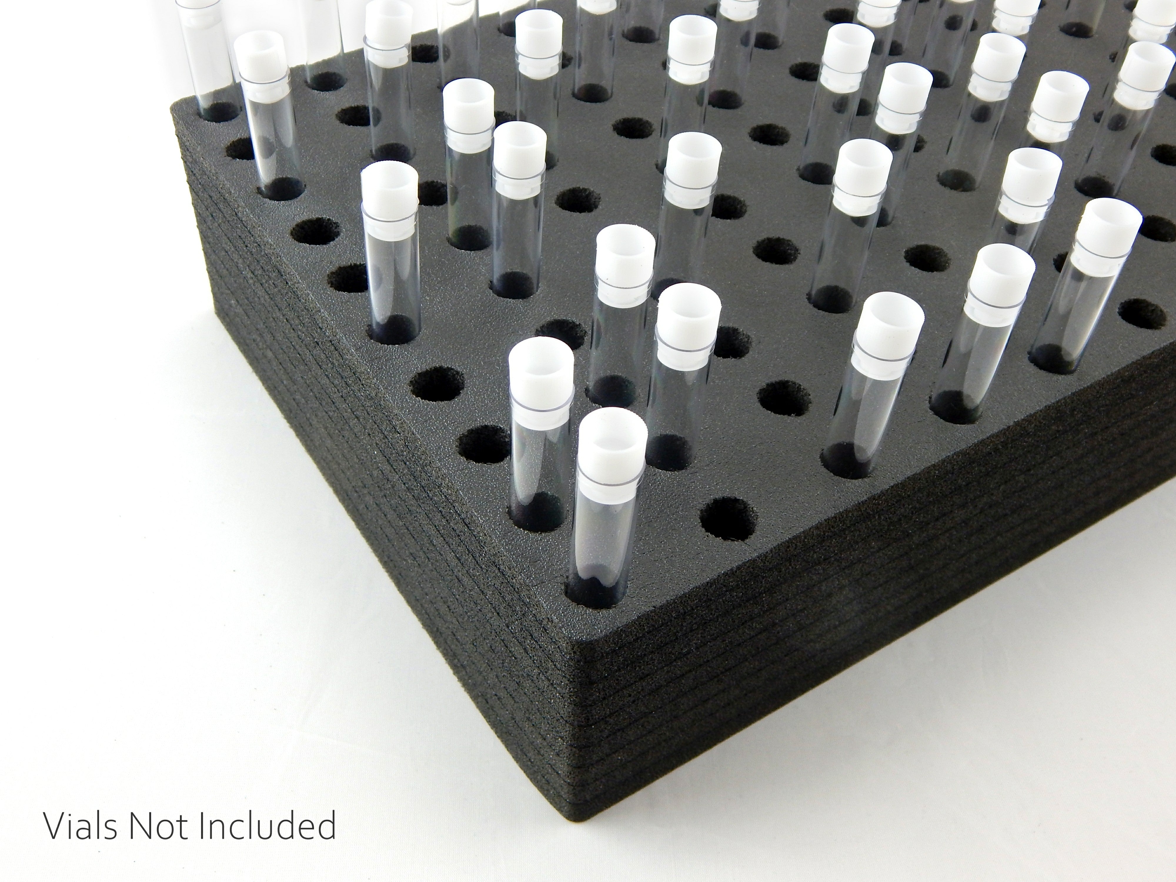 Vial Transport Rack Black Foam Storage Rack Holder Organizer Stand Holds 100 Vials Fits up to 12.7mm 1/2 Inch Diameter