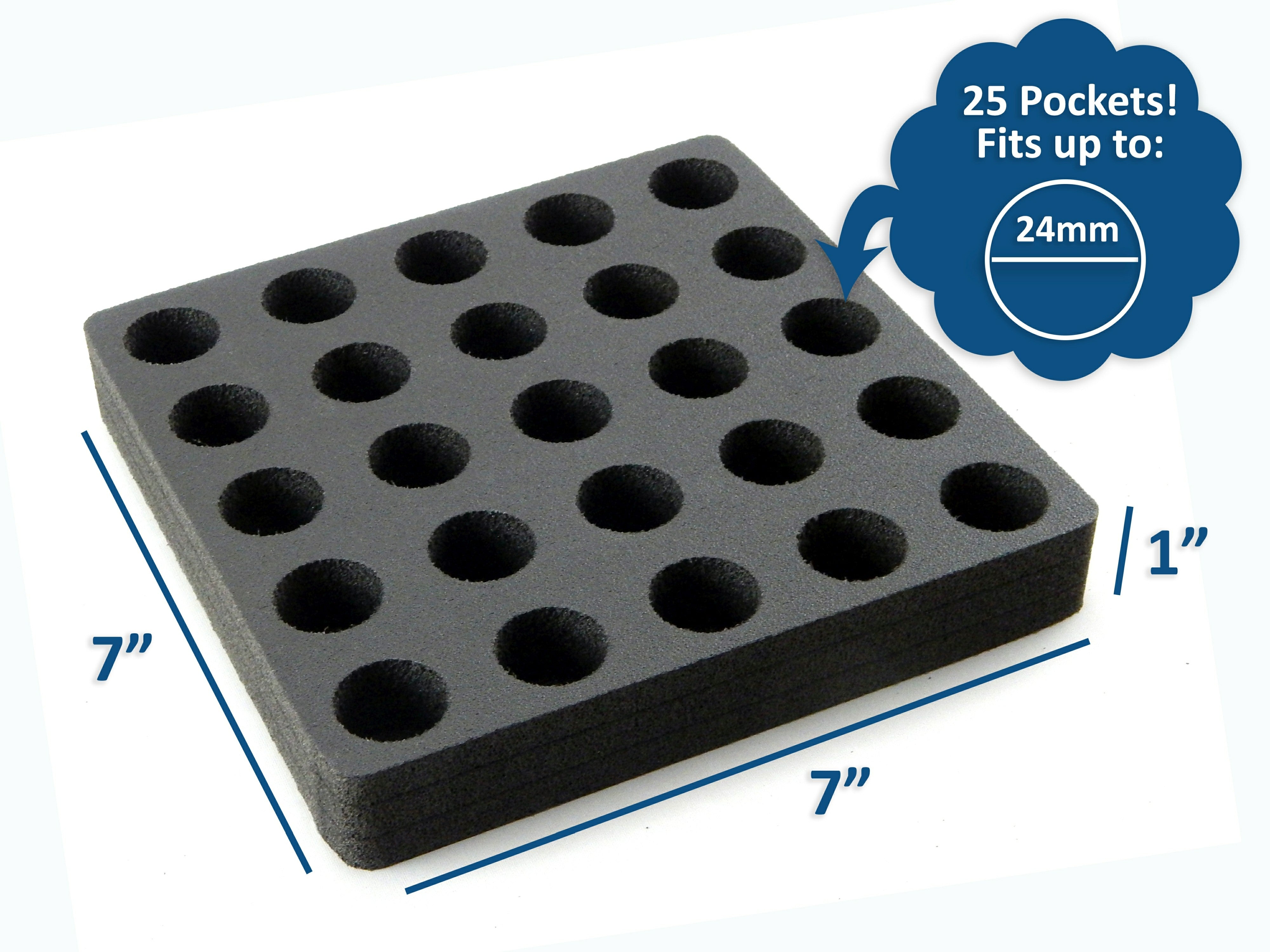 Vial Rack Black Foam Storage Rack Holder Organizer Stand Transport Holds 25 Vials Fits up to 24mm Diameter