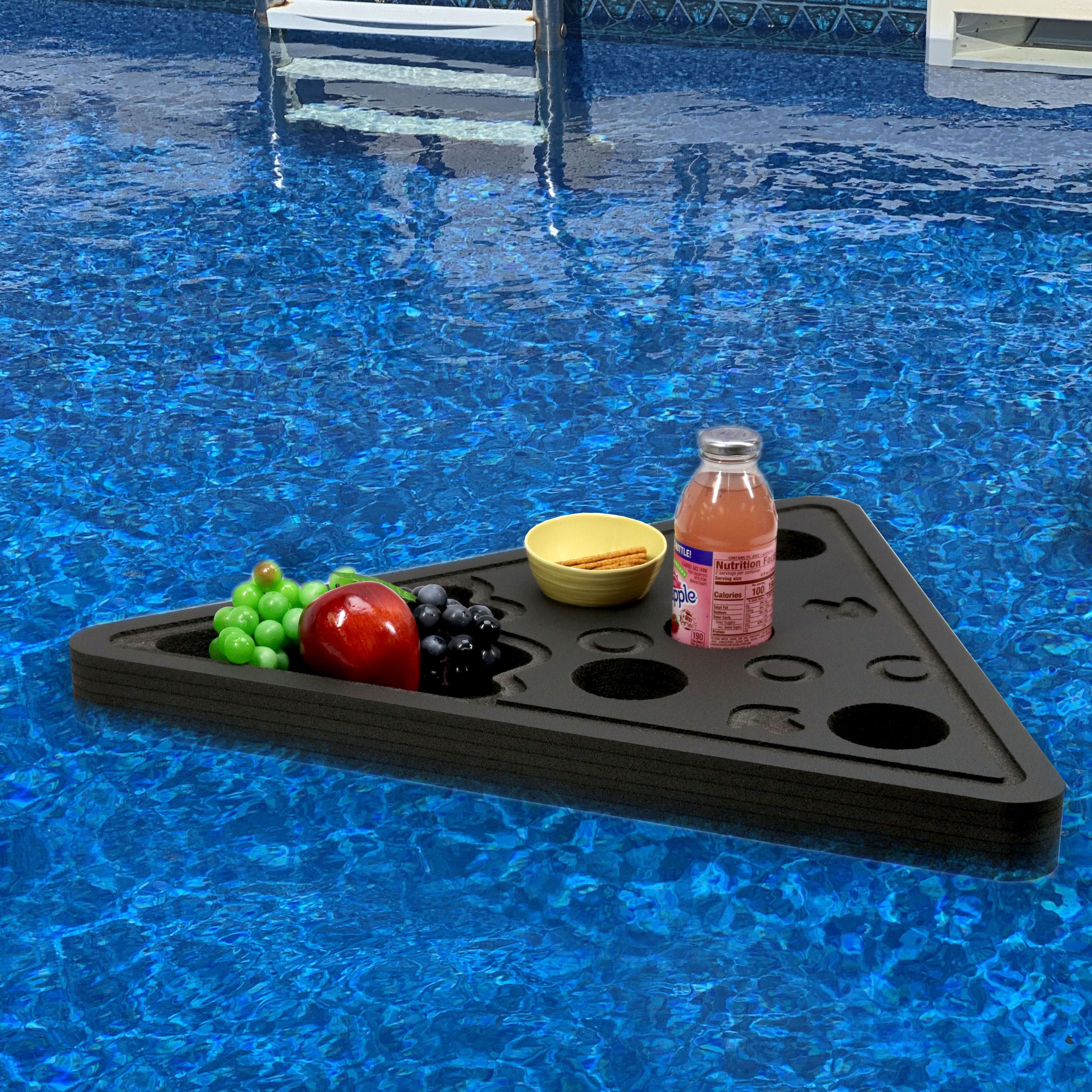 Floating Drink Cup Holder Pool Pizza Slice Shape Black Foam 6 Compartment 2 Feet