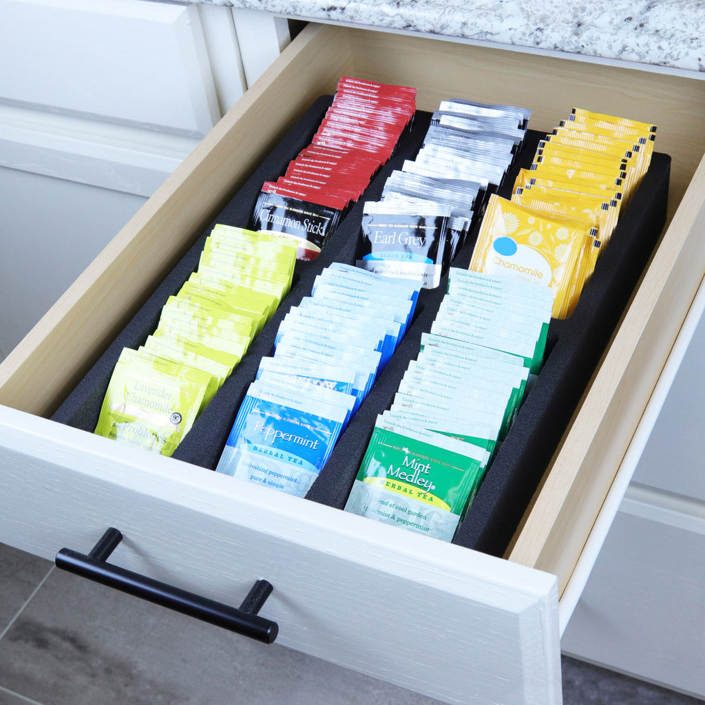 Tea Bag Drawer Organizer Black Foam Tray Insert Kitchen Packet 10.9" x 14.9"