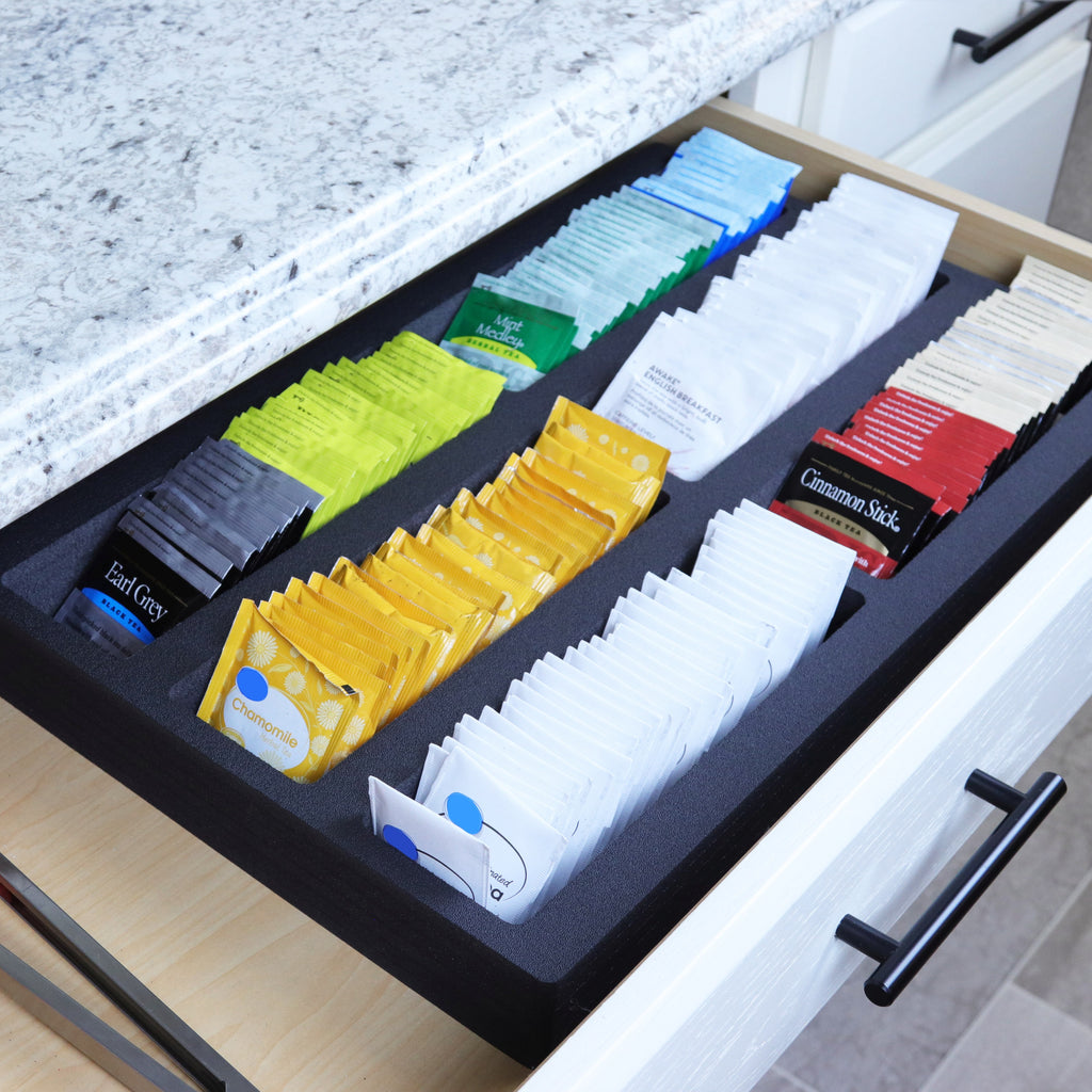 Tea Bag Drawer Organizer Black Foam Tray Insert Kitchen Packet 12.1" x 19.9"