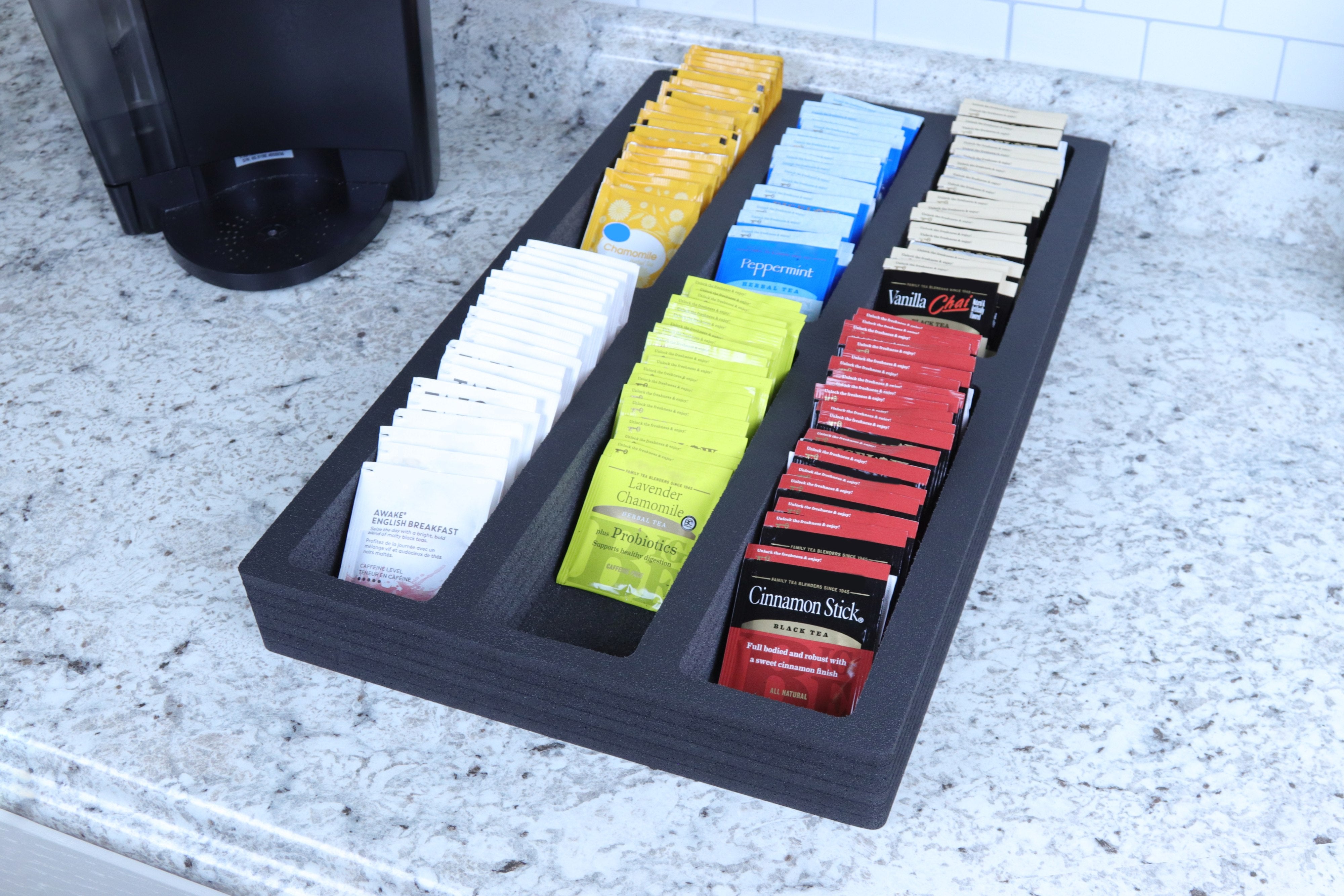 Tea Bag Drawer Organizer Black Foam Tray Insert Kitchen Packet 12.75" x 20.25"