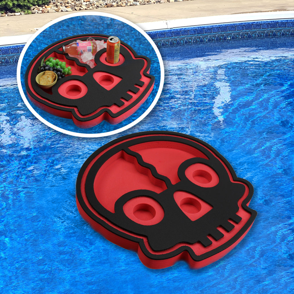 Floating Drink Cup Holder Pool Skull Shape Black Red Foam 5 Compartment 2 Feet