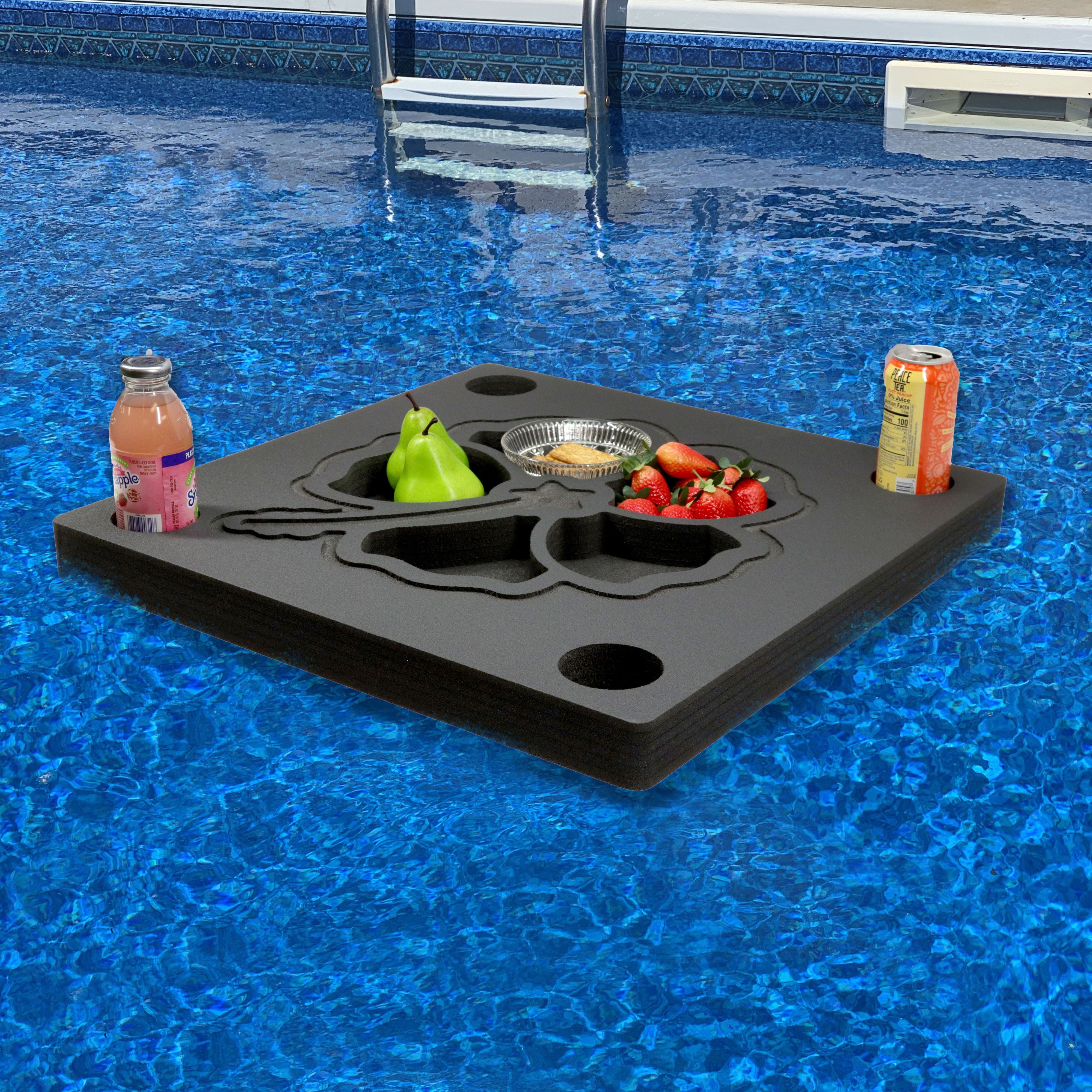 Floating Drink Cup Holder Pool Hibiscus Flower Black Foam 9 Compartment 2 Feet