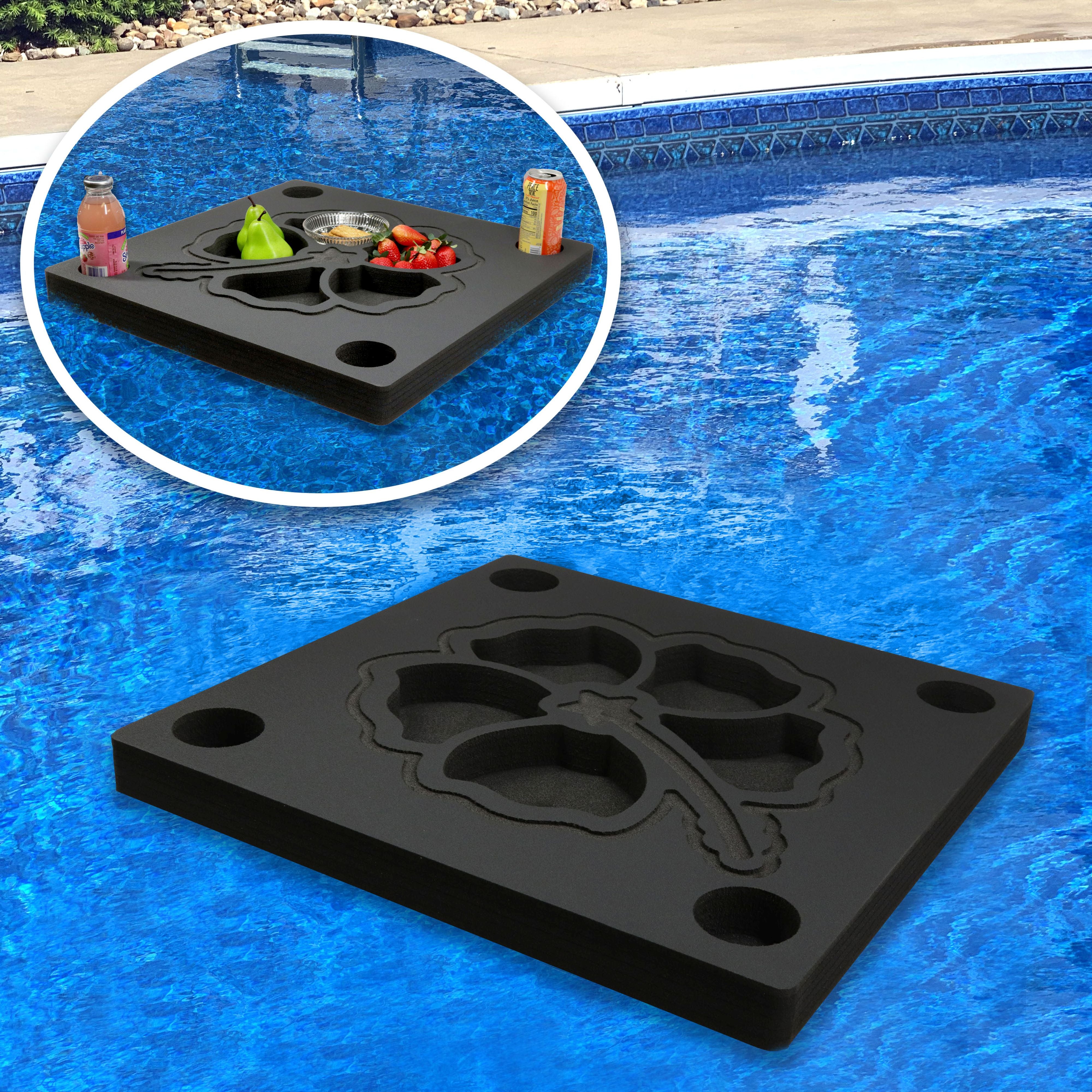 Floating Drink Cup Holder Pool Hibiscus Flower Black Foam 9 Compartment 2 Feet