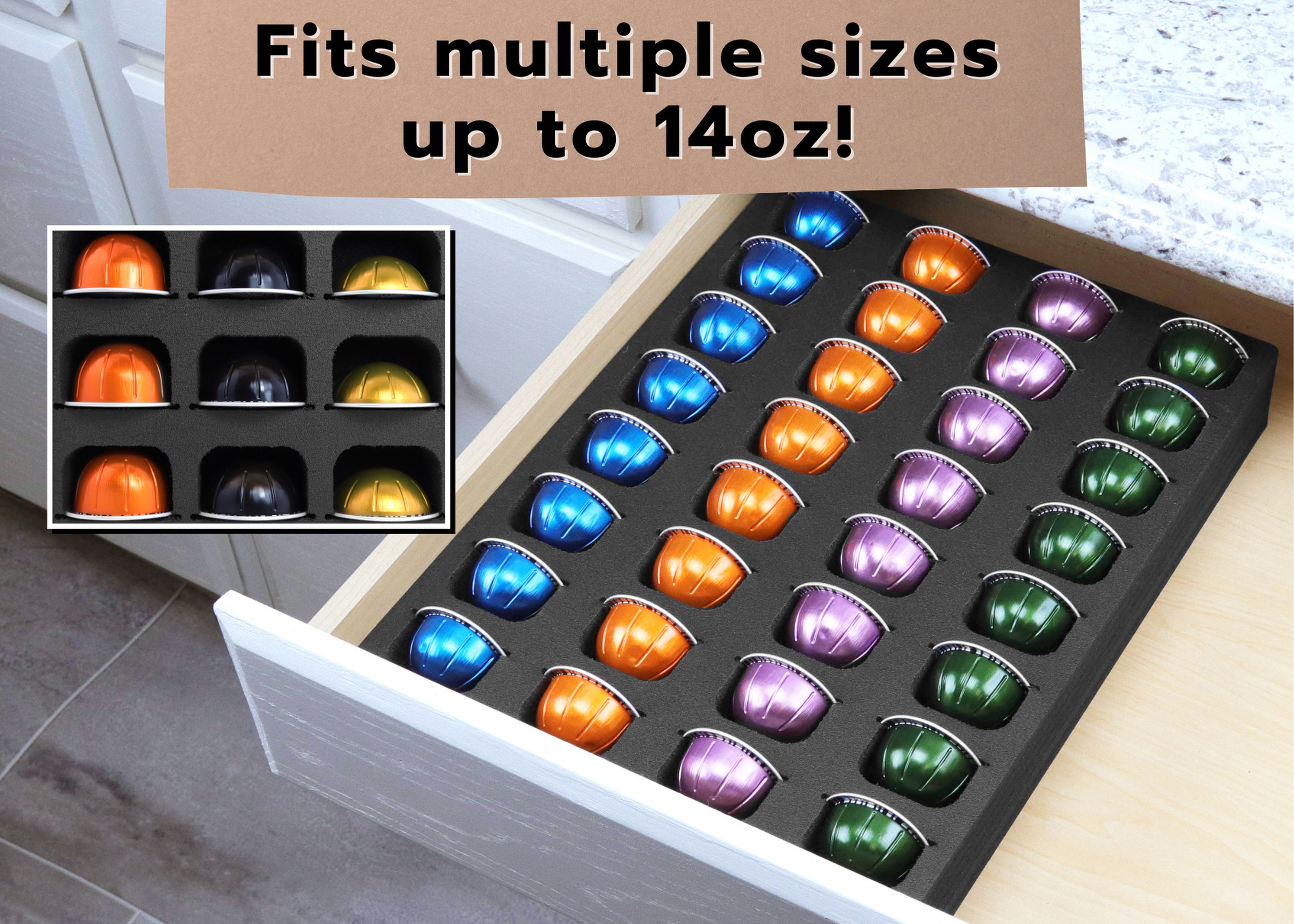 Coffee Capsule Drawer Organizer Tray Fits Nespresso Vertuo VertuoLine 32 Slot