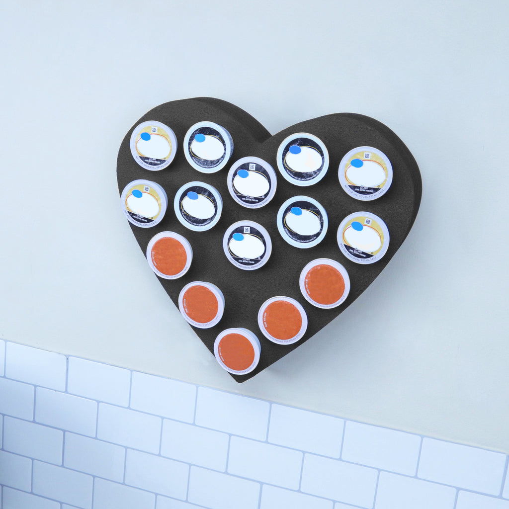 Coffee Pod Wall Mount Organizer Tray Display Fits Keurig K-Cup Holds 15 Heart