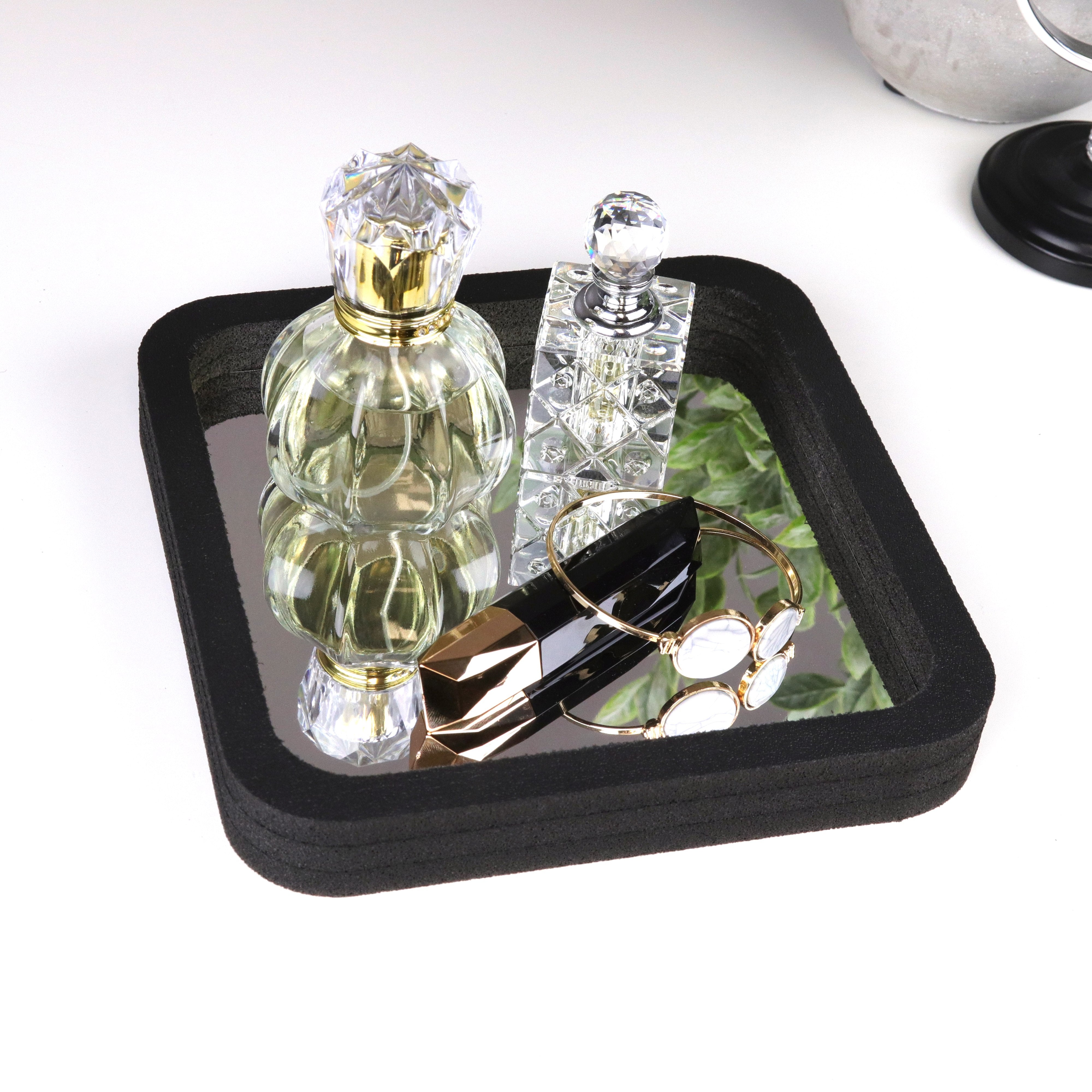 Vanity Organizer Tray with Polished Mirror Bottom 7x7 Inches