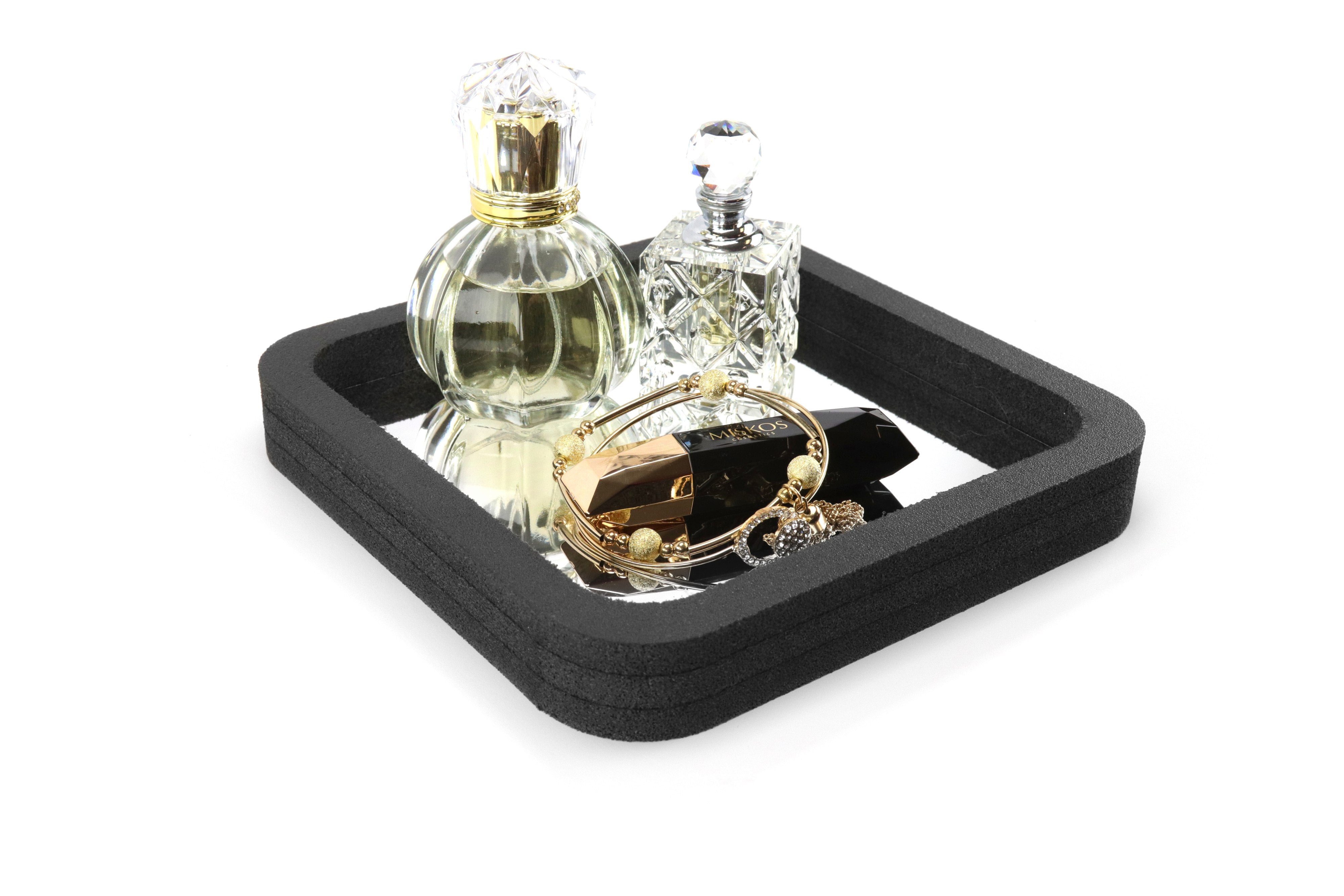 Vanity Organizer Tray with Polished Mirror Bottom 7x7 Inches