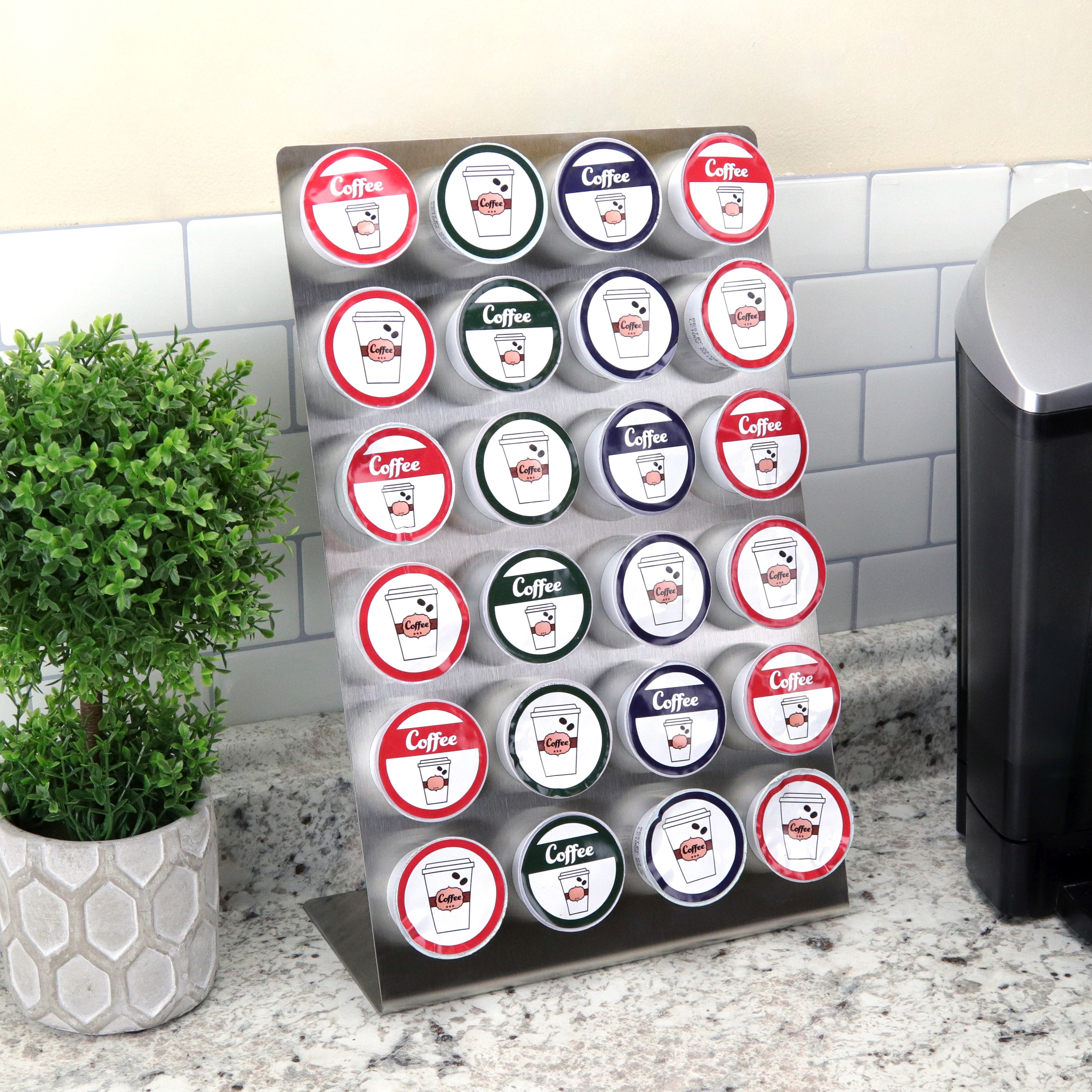 Coffee Pod Brushed Stainless Steel Organizer Stand Fits Keurig K-Cup Holds 24