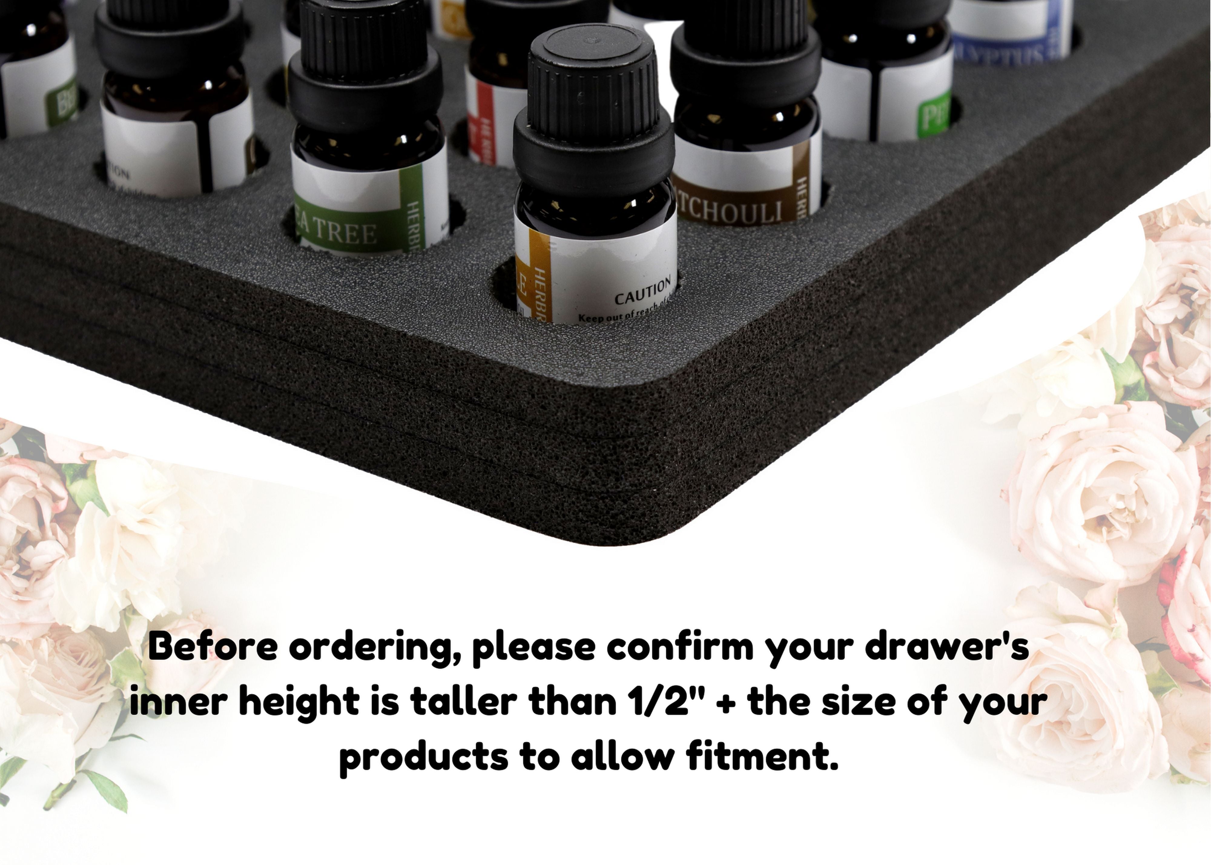 Essential Oil Drawer Organizer Home Bedroom Bathroom Black Foam 12.5" x 12.5"