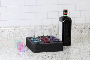 Polar Whale Shot Glass Holder Organizer Modern Tray for Home Kitchen Bar or Club Party Durable Black Foam Serving Rack Holds 9 Shots