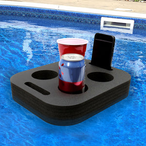 Drink Holder Floating Refreshment Tray for Pool or Beach Party Float Lounge Black Foam 6 Compartment UV Resistant 12 x 10 Inches with Cup Holders