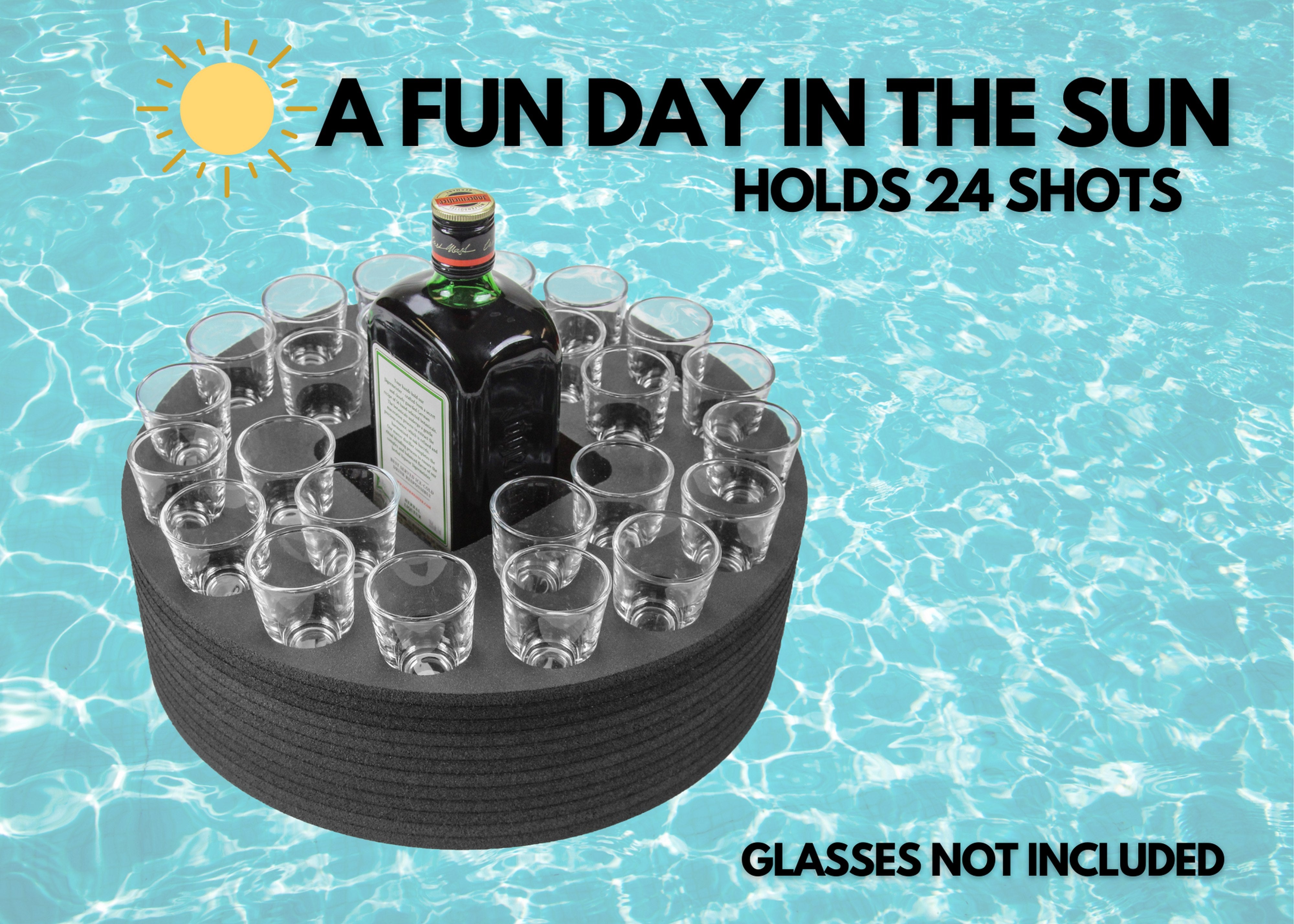 Shot Glass Holder Floating Tray Pool Beach Spa Hot Tub Bar Club Party Float Durable  Serving Rack 13.75 Inches Wide Extra Deep Holds Bottle 24 Shots