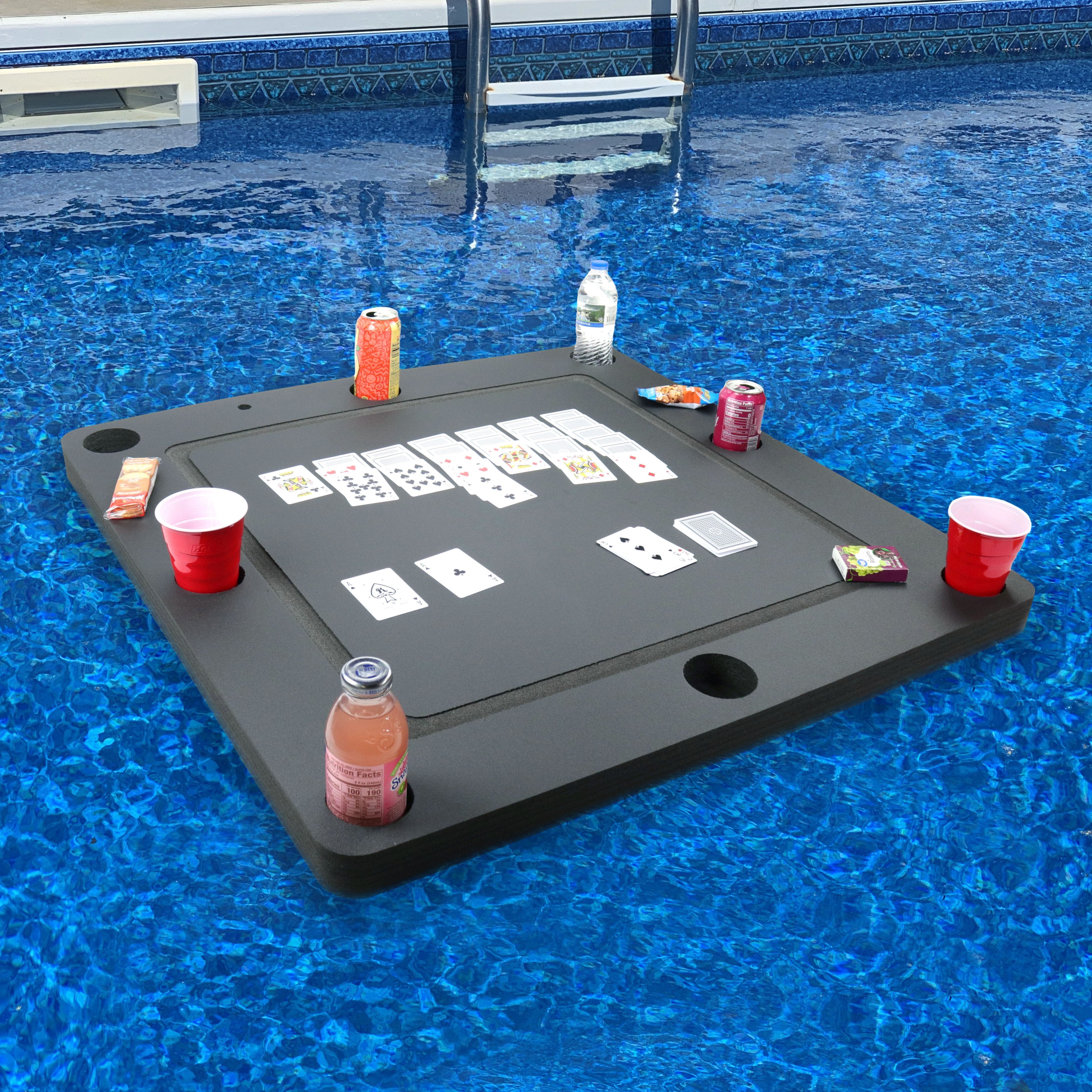 Floating Game or Card Table for Pool or Beach Party Float Lounge Foam Large 36 Inch Drink Holders with Waterproof Playing Cards Deck UV Resistant