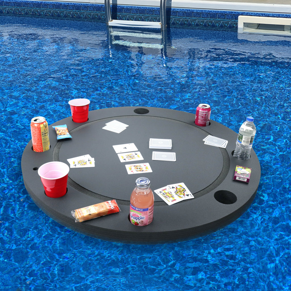 Floating Game Card Table Tray Pool Beach Party Float Lounge Foam Large 36 Inch Round Drink Holders with Waterproof Playing Cards Deck UV Resistant