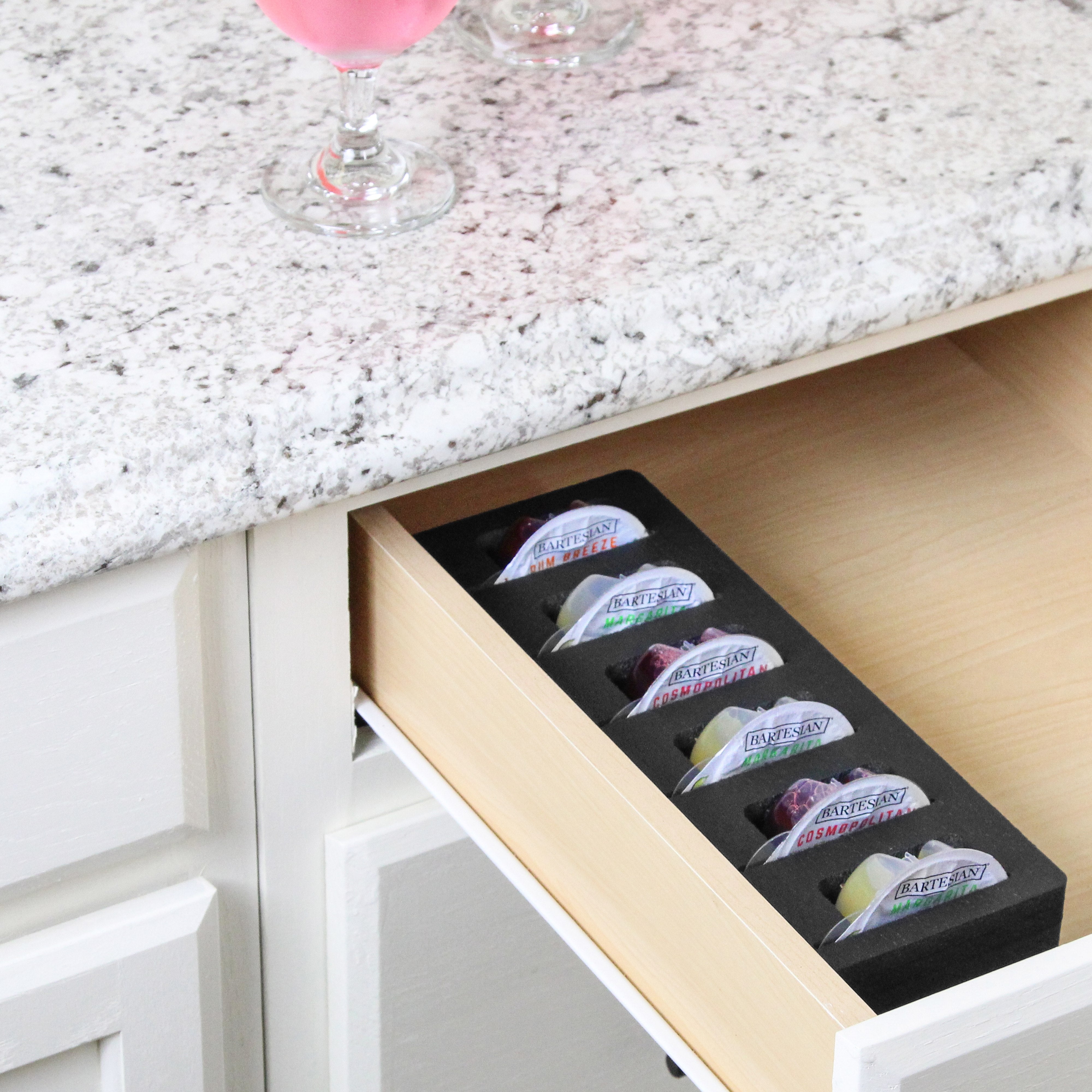 Cocktail Capsule Drawer Organizer Compatible with Bartesian for Kitchen Home Bar Party Waterproof Black Foam 6 Compartment 4.5 x 11.75 Inches