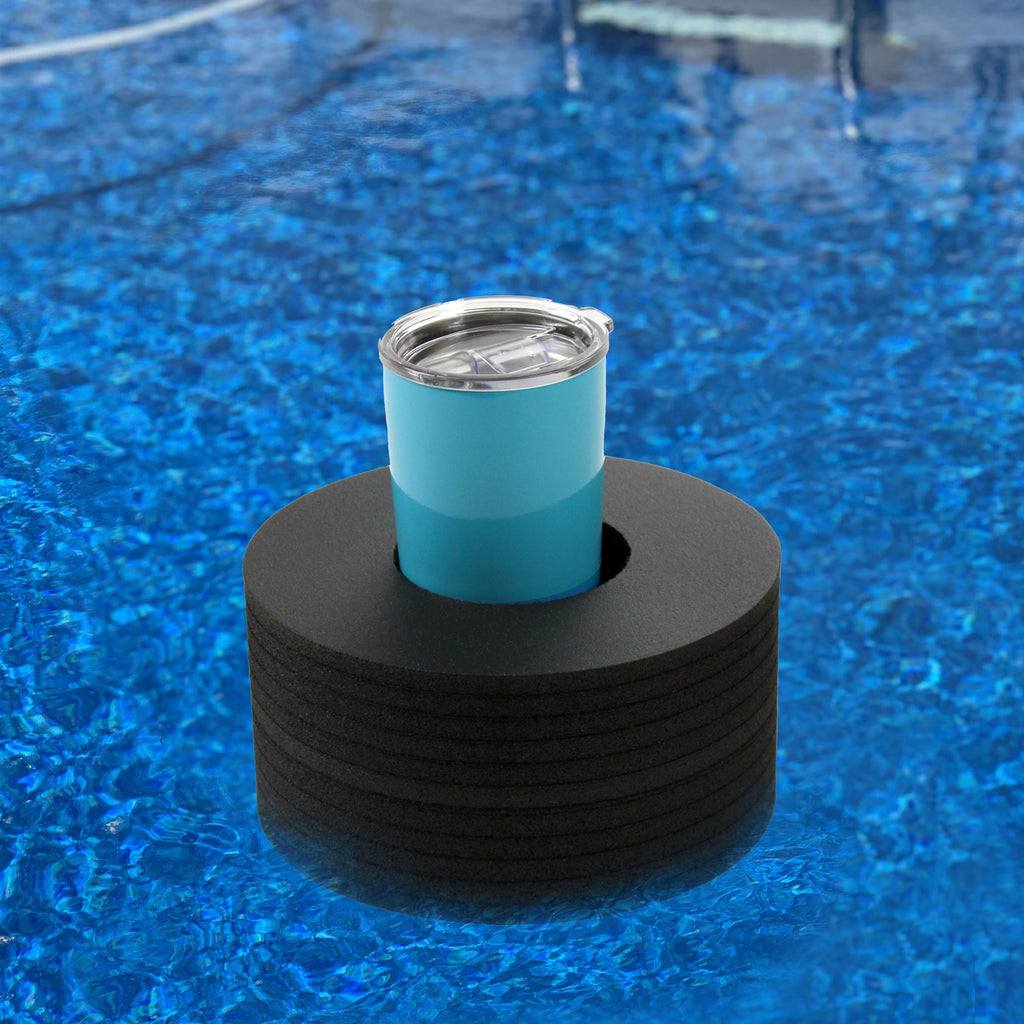 Drink Holder Floating Tumbler Holder Drink Float Pool Beach Party Float Lounge Black Foam 6 Compartment UV Resistant 8 Inches Wide with Cup Holder
