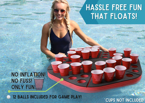 Floating 6 Player Beer Pong Table Red and Black Pool Party Float Game and Lounge Durable Foam UV Resistant 39 x 35.9 Inches 12 Balls Included