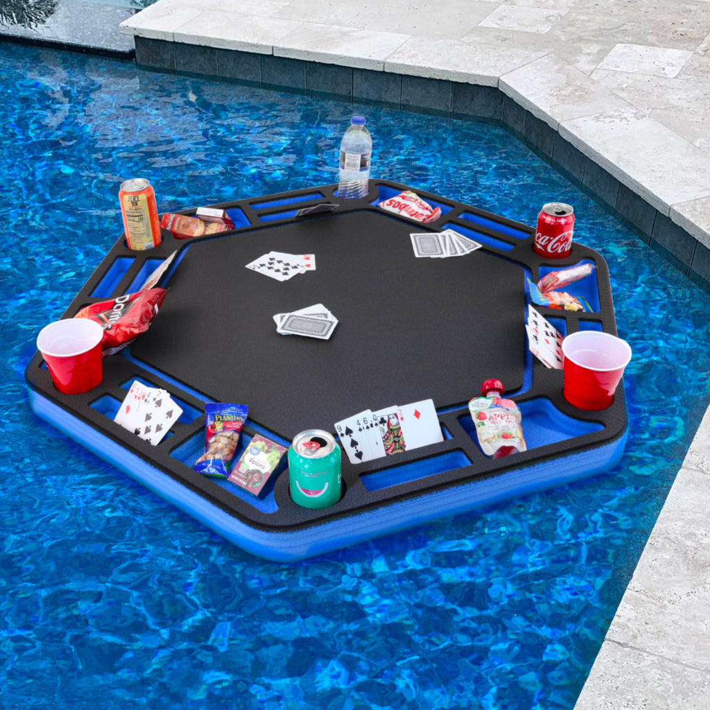 Large Poker Table Game Tray PoolBeach Party Float Lounge Durable Foam 40.5 Inch Chip Slots Drink Holders Waterproof Playing Cards Deck UV Resistant