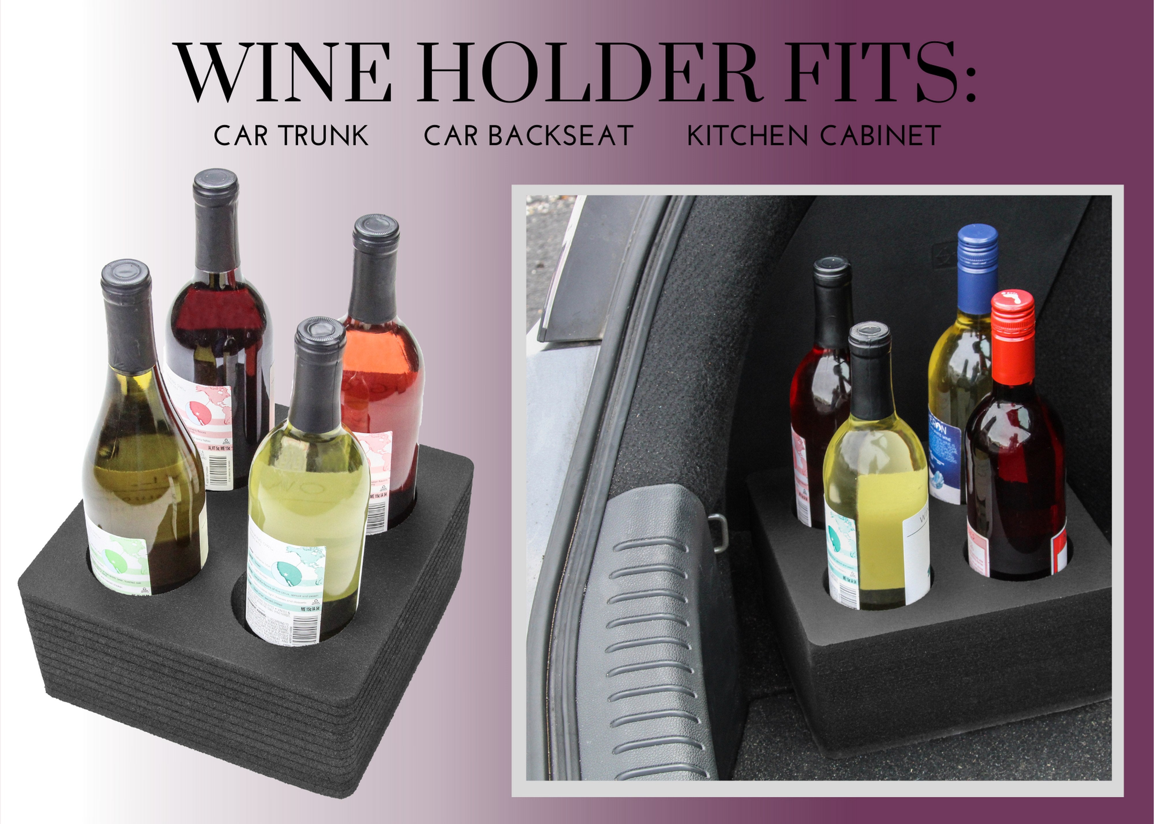 Wine Holder Durable Foam Organizer Transport Protector Packer Bottle Car Truck SUV Van Seat Travel Protection 9.5 x 9.5 x 4 Inches Holds 4 Bottles