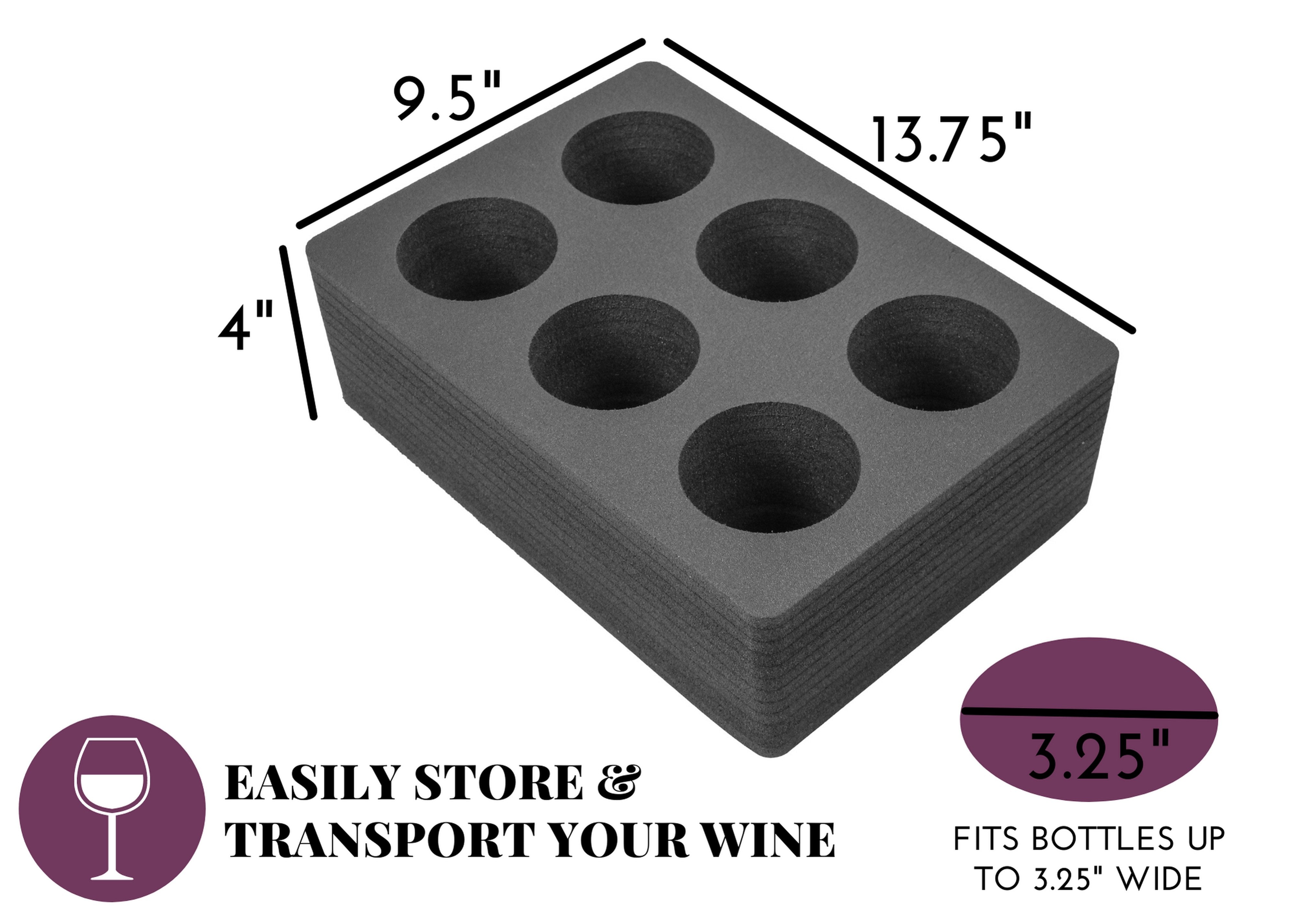 Wine Holder Durable Foam Organizer Transport Protector Packer Bottle Car Truck SUV Van Seat Travel Protection 13.75 x 9.5 x 4 Inches Holds 6 Bottles