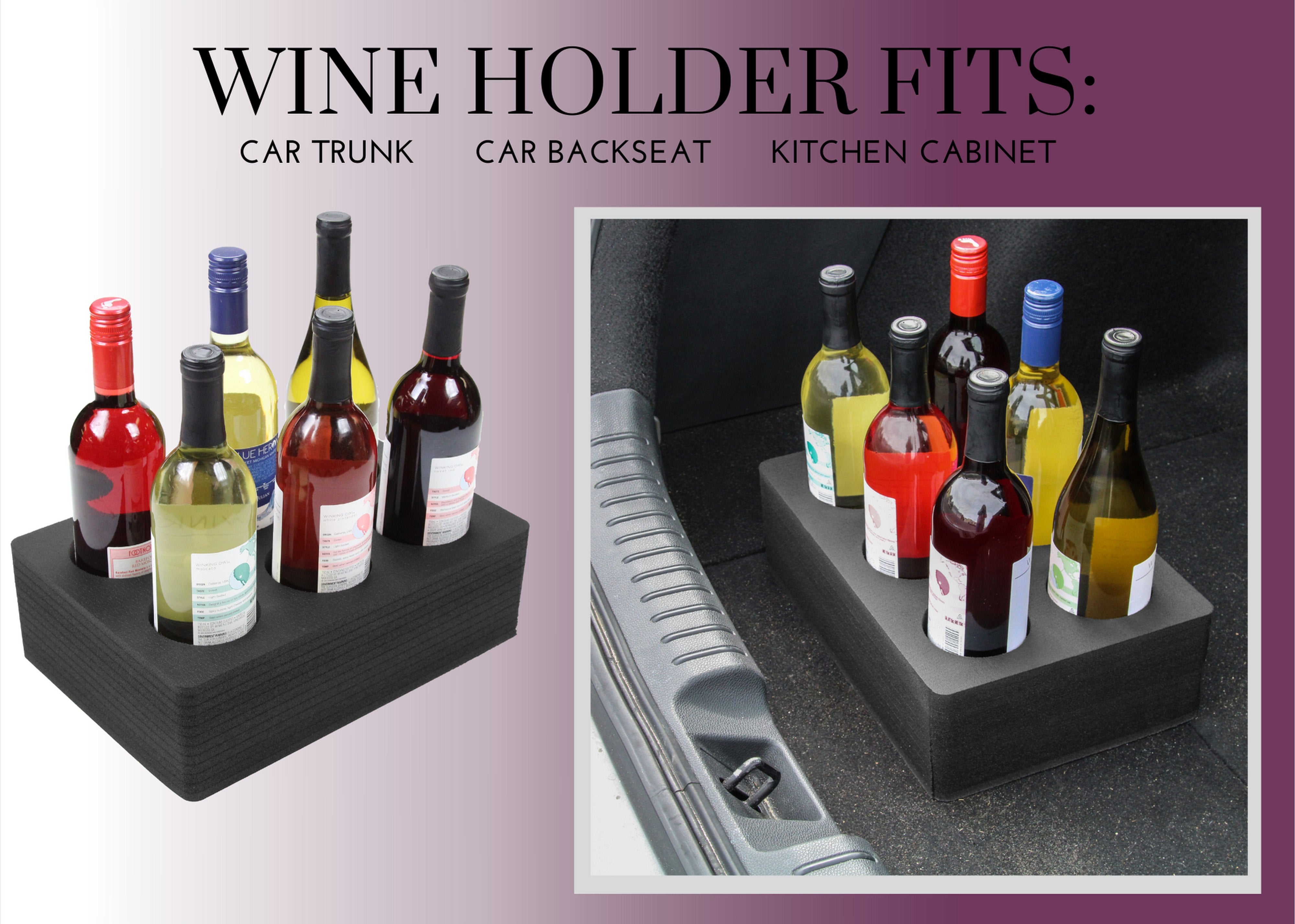 Wine Holder Durable Foam Organizer Transport Protector Packer Bottle Car Truck SUV Van Seat Travel Protection 13.75 x 9.5 x 4 Inches Holds 6 Bottles