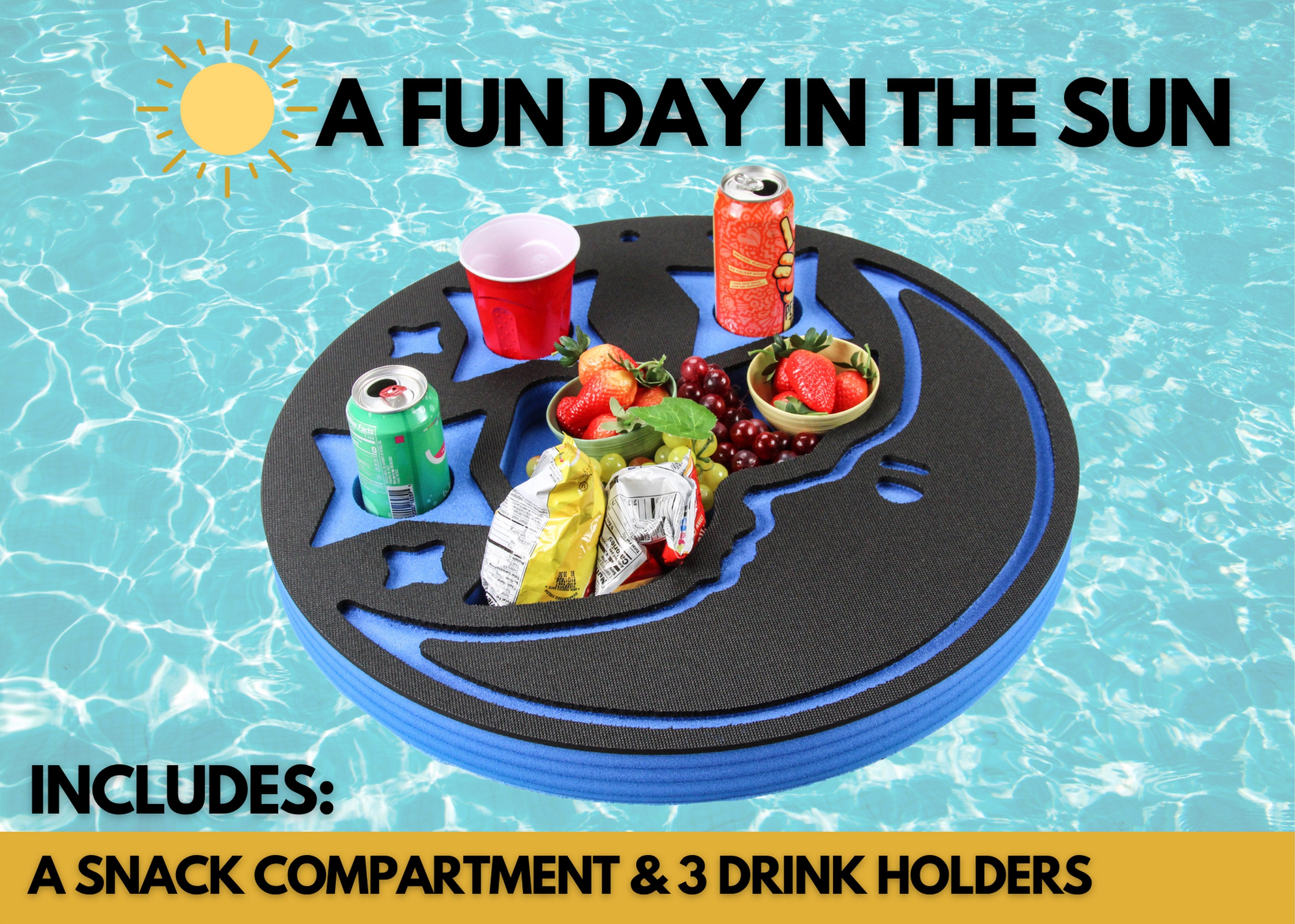 Moon Shaped Drink Holder Refreshment Table Tray for Pool or Beach Party Float Lounge Durable Foam 4 Compartment UV Resistant Cup Holders 2 Feet