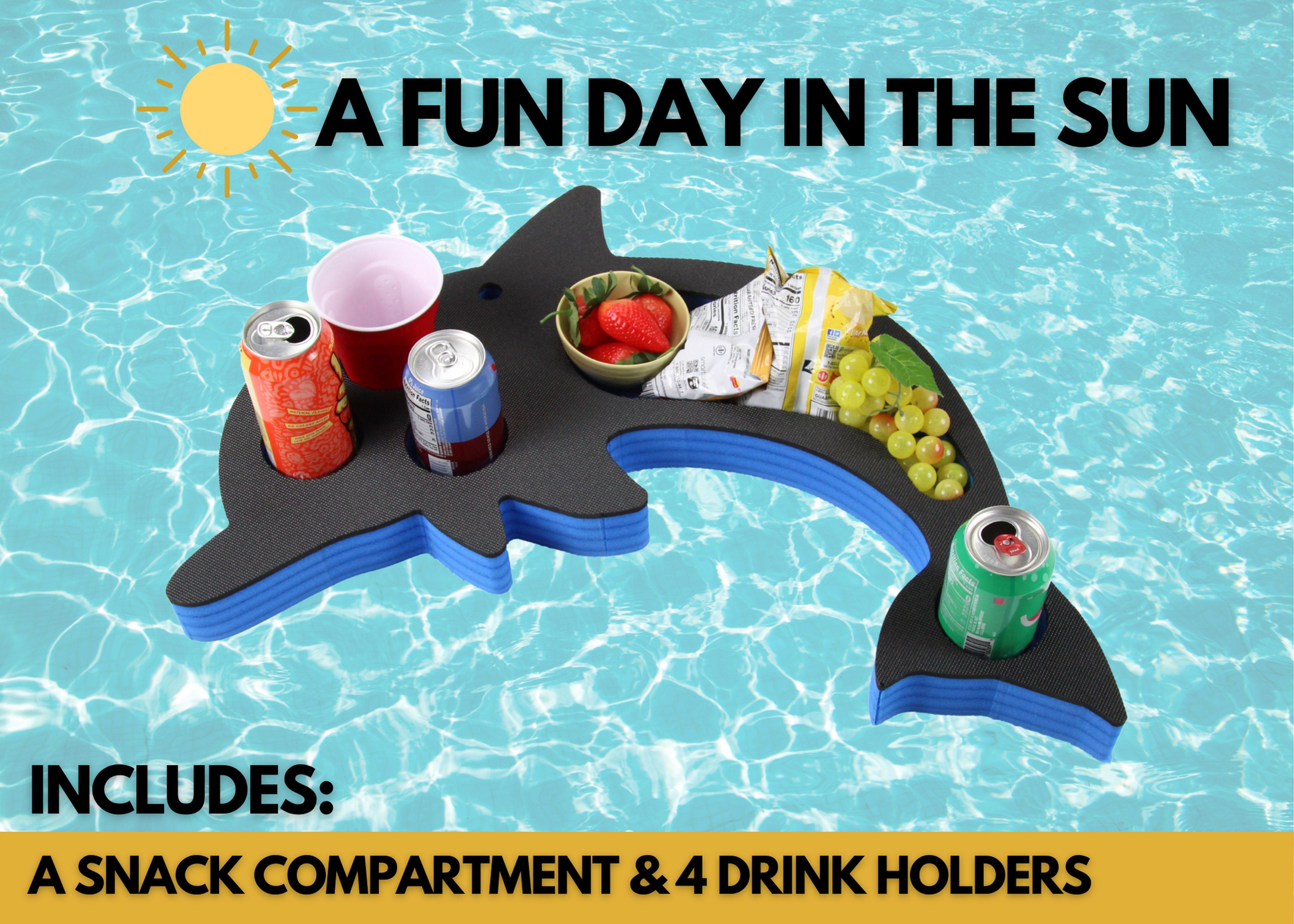Dolphin Shaped Drink Holder Refreshment Table Tray for Pool or Beach Party Float Lounge Durable 5 Compartment UV Resistant Cup Holders 23.5 Inches