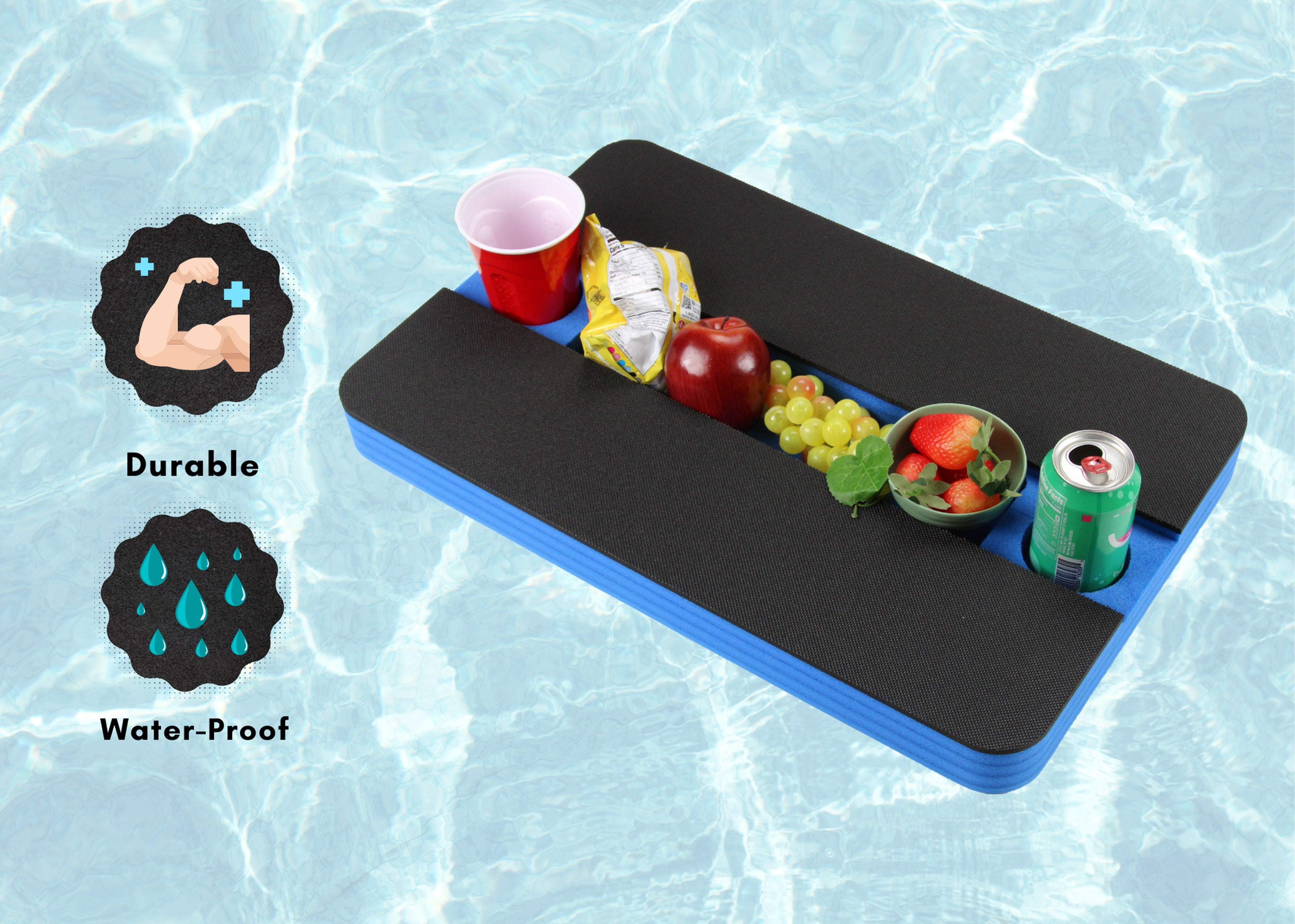 Rectangle Shaped Drink Holder Refreshment Table Tray PoolBeach Party Float Lounge Durable Foam 3 Compartment UV Resistant Cup Holders 23.5 Inches