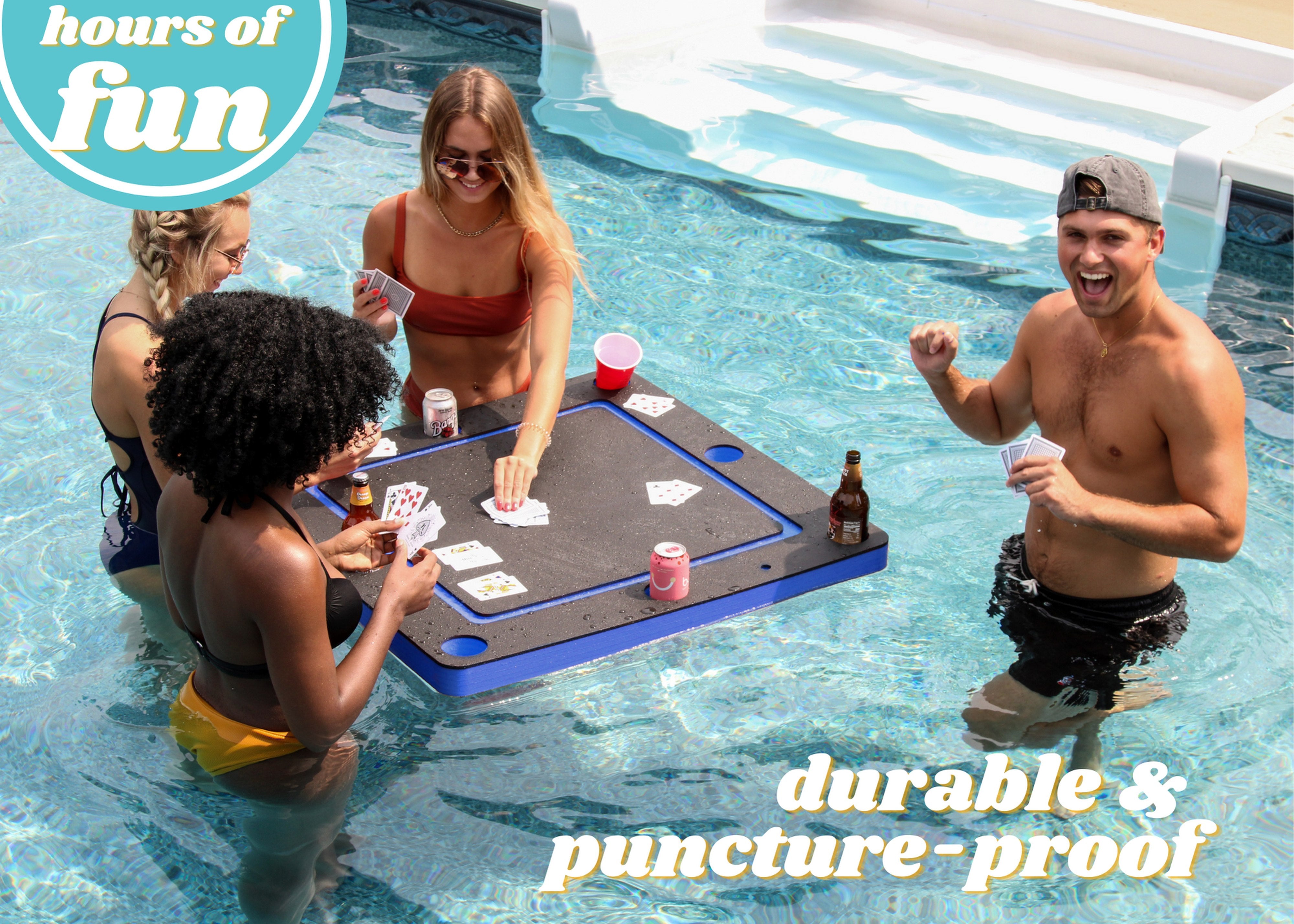 Floating GameCard Table Tray PoolBeach Party Float Lounge Durable Foam Large 36 Inch Drink Holders Waterproof Playing Cards Deck UV Resistant