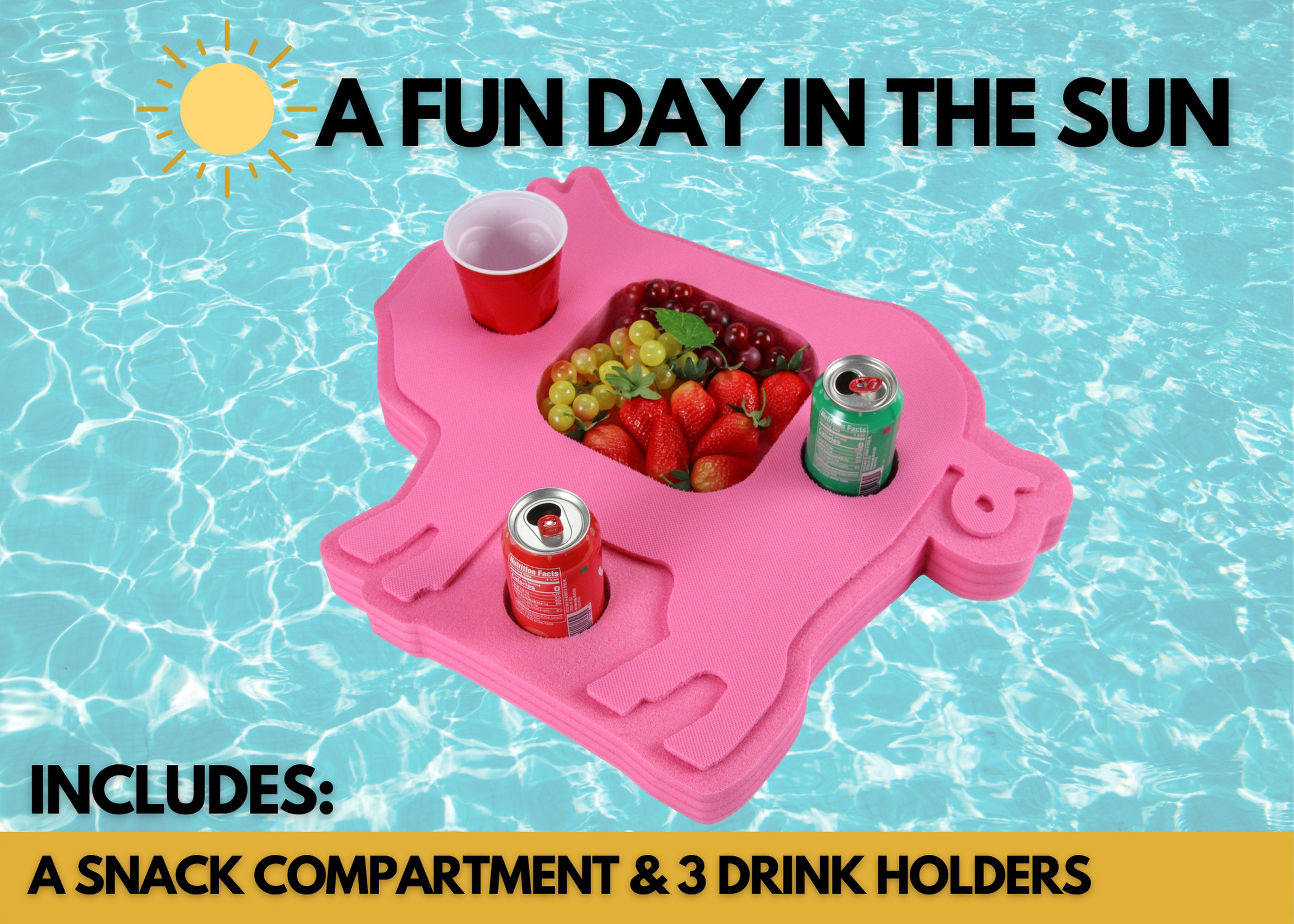 Floating Pig Shape Drink Holder Refreshment Table Tray PoolBeach Party Float Lounge Durable Foam 4 Compartment UV Resistant Cup Holders 22.9 Inches