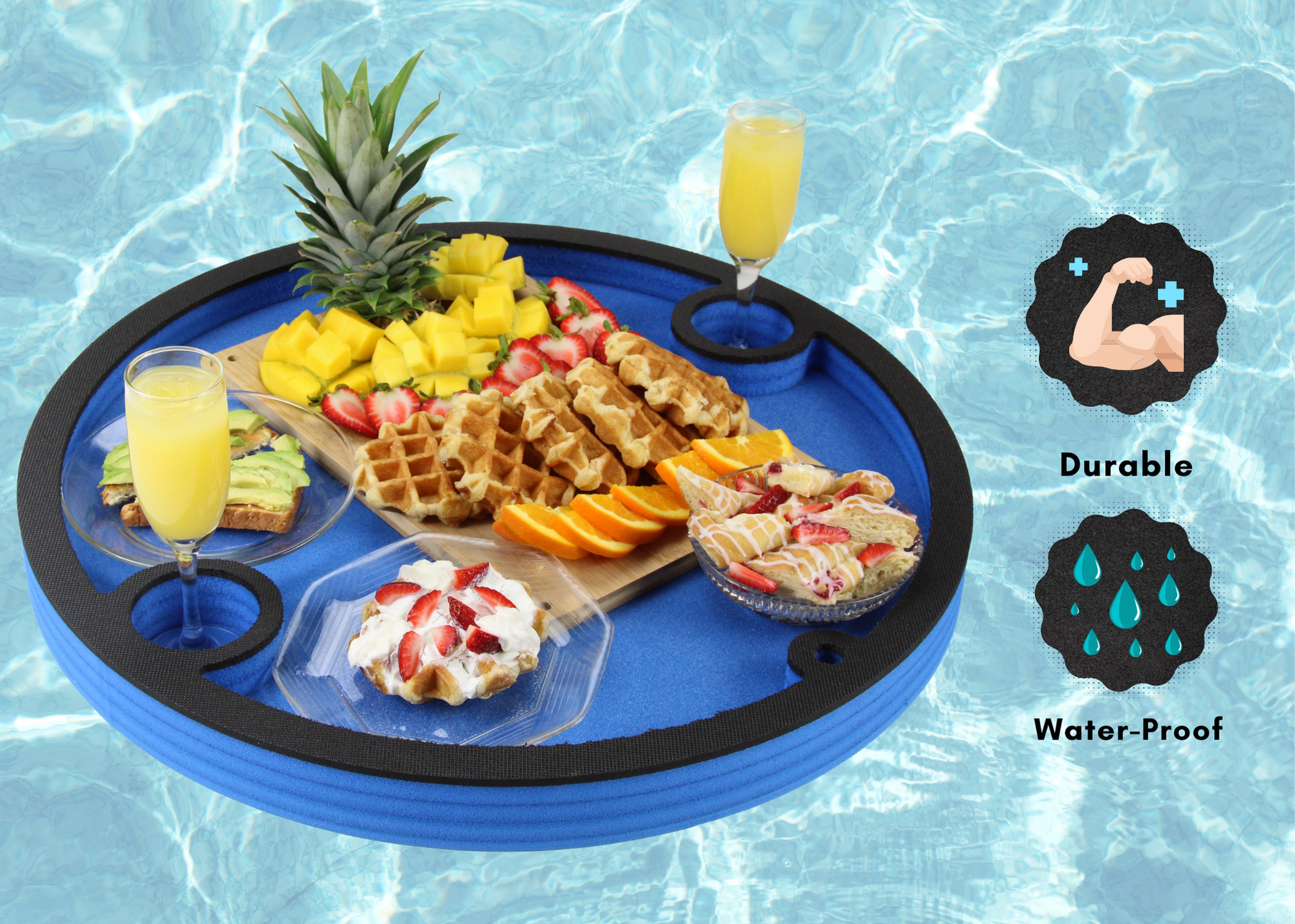 Breakfast Table Serving Buffet Round Tray Drink Holders for Swimming Pool Beach Party Float Lounge Durable Foam UV Resistant Cup Holders 24 Inches