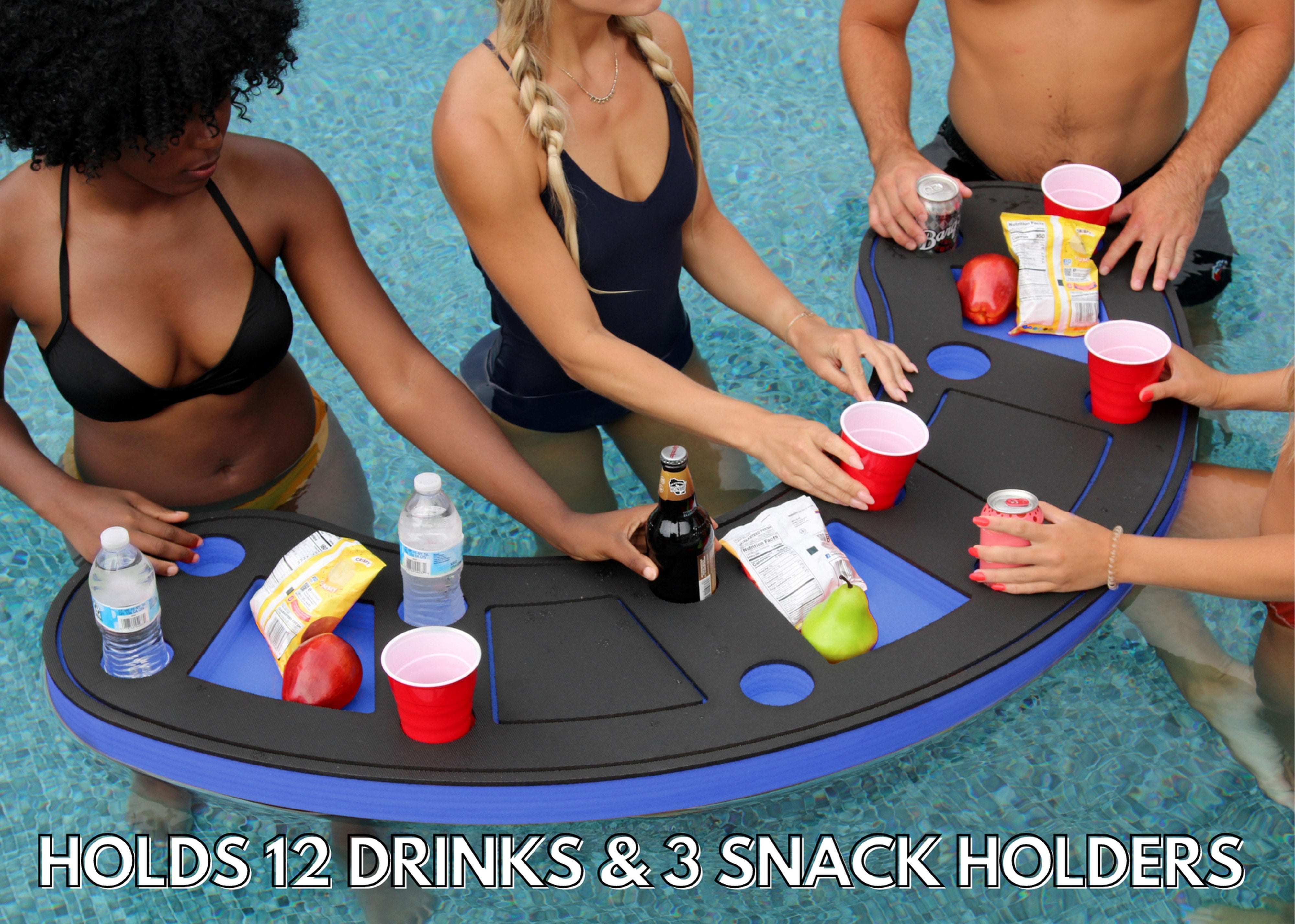 Giant Bar Table Tray Bartender Drink HolderPoolBeach Party Float Lounge Refreshment Durable UV Resistant Foam 15 Compartment Cup Holders 5 Feet Long