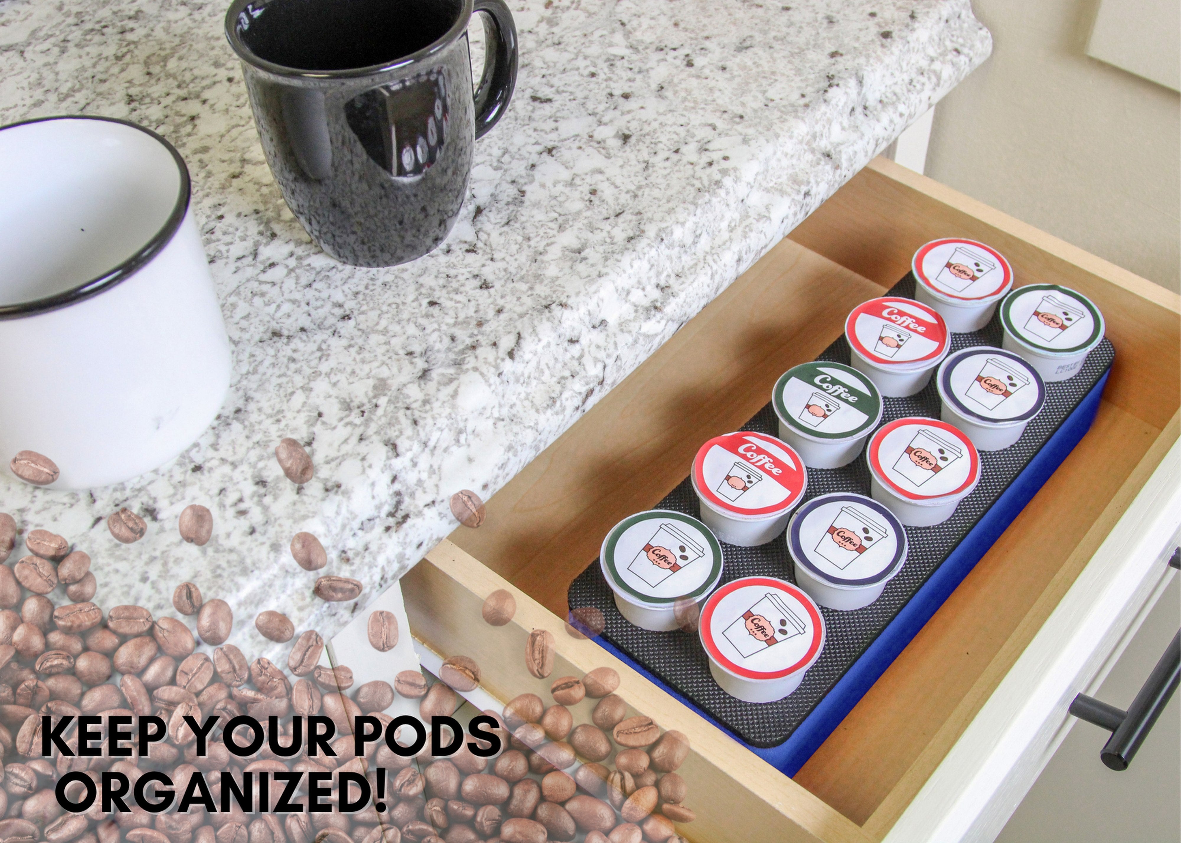 Coffee Pod Storage Deluxe Organizer Tray Drawer Insert for Kitchen Home Office Waterproof 4.5 X 11.75 Inches Holds 10 Compatible Keurig K-Cup