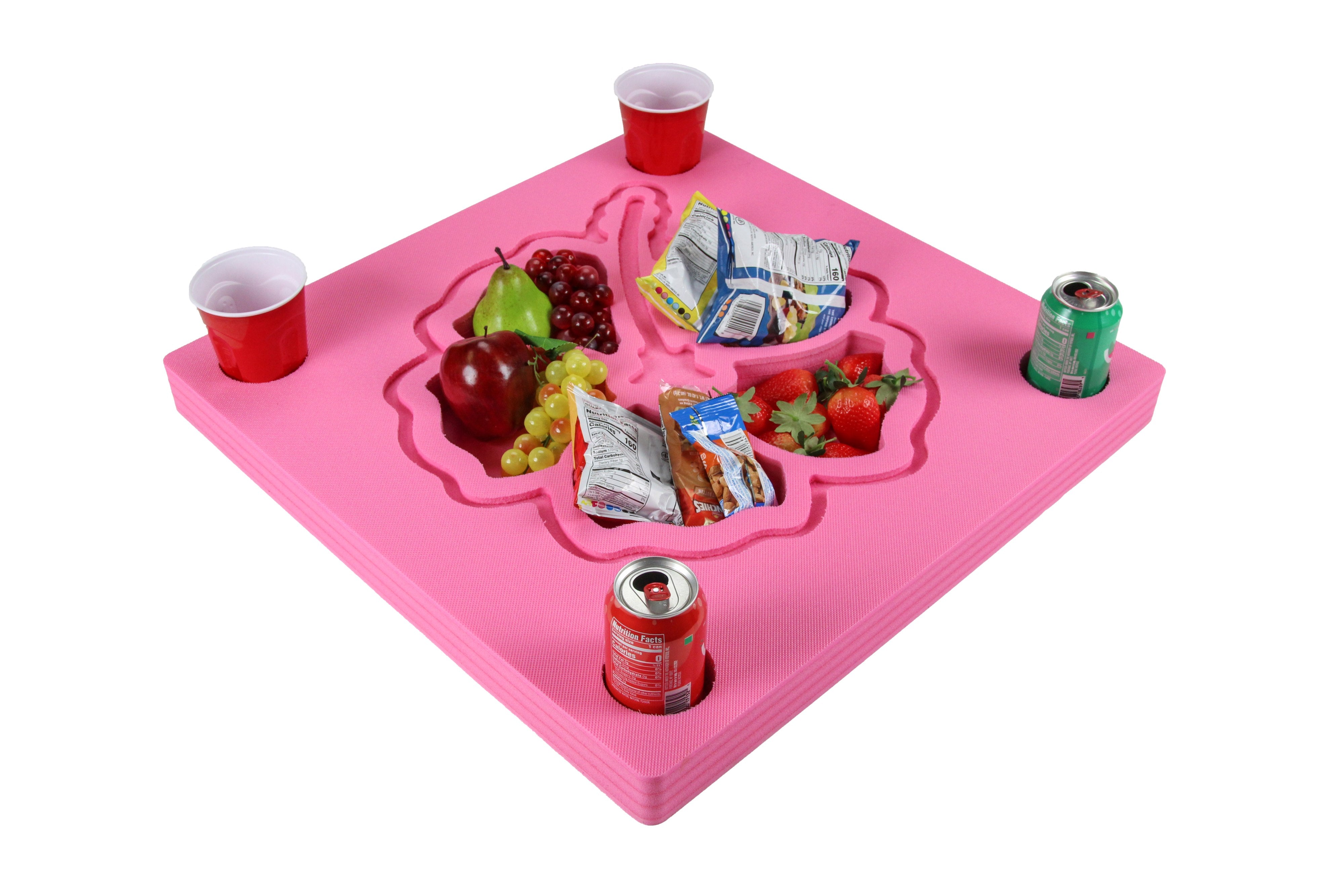 Hibiscus Shape Drink Holder Table Tray for Pool or Beach Party Flower Float Lounge Durable Foam 9 Compartment UV Resistant Cup Holders 2 Feet