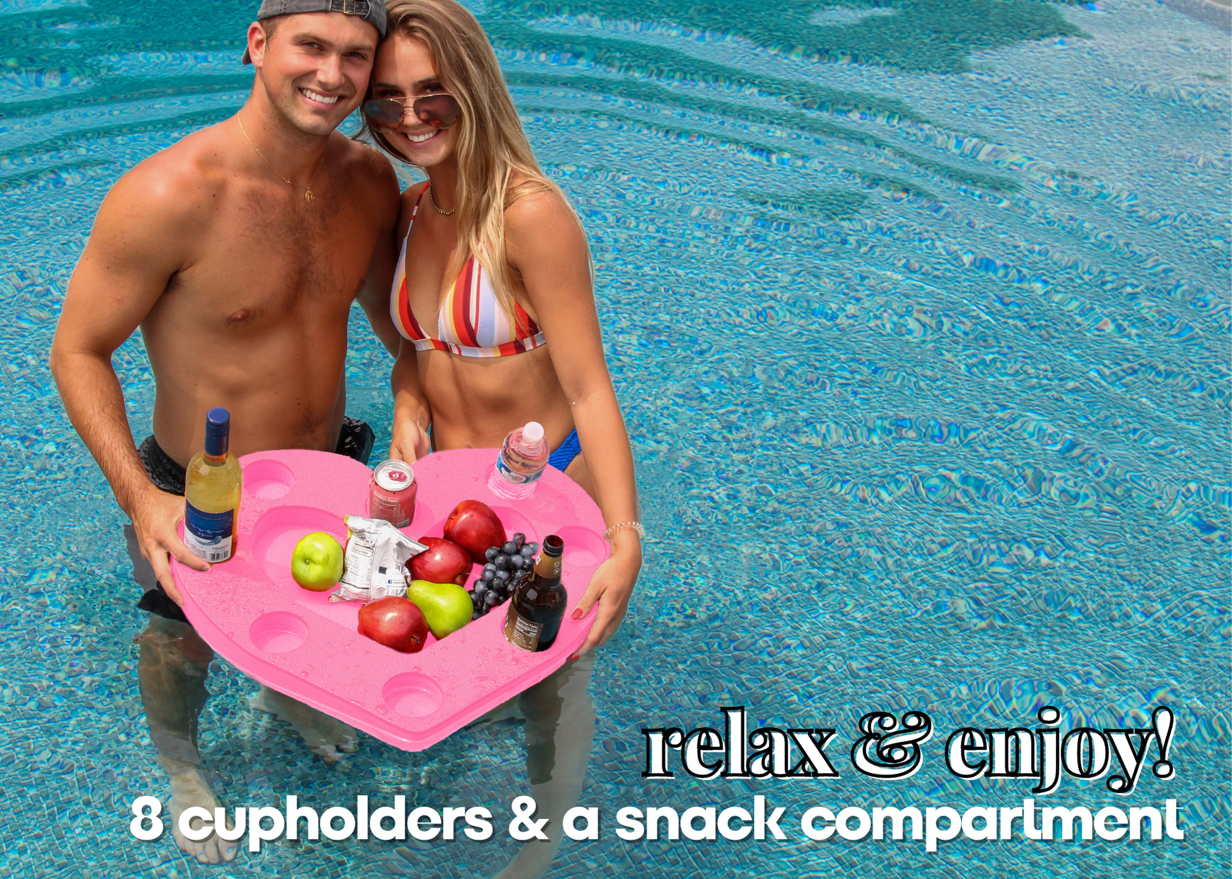 Heart Shaped Drink Holder Floating Refreshment Table Tray PoolBeach Party Float Lounge Durable Foam 9 Compartment UV Resistant Cup Holders 2 Feet