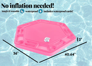 Floating Large Poker Table Pink Game Tray for Pool or Beach Party Float Lounge Durable Foam 40.5 Inch Chip Slots Drink Holders Deck