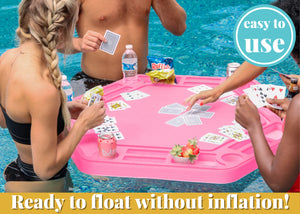 Floating Large Poker Table Pink Game Tray for Pool or Beach Party Float Lounge Durable Foam 40.5 Inch Chip Slots Drink Holders Deck