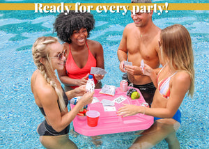 Floating Poker Table Pink Game Tray for Pool Beach Party Float Lounge Durable Foam 23 Inch Chip Slots Drink Holders Deck