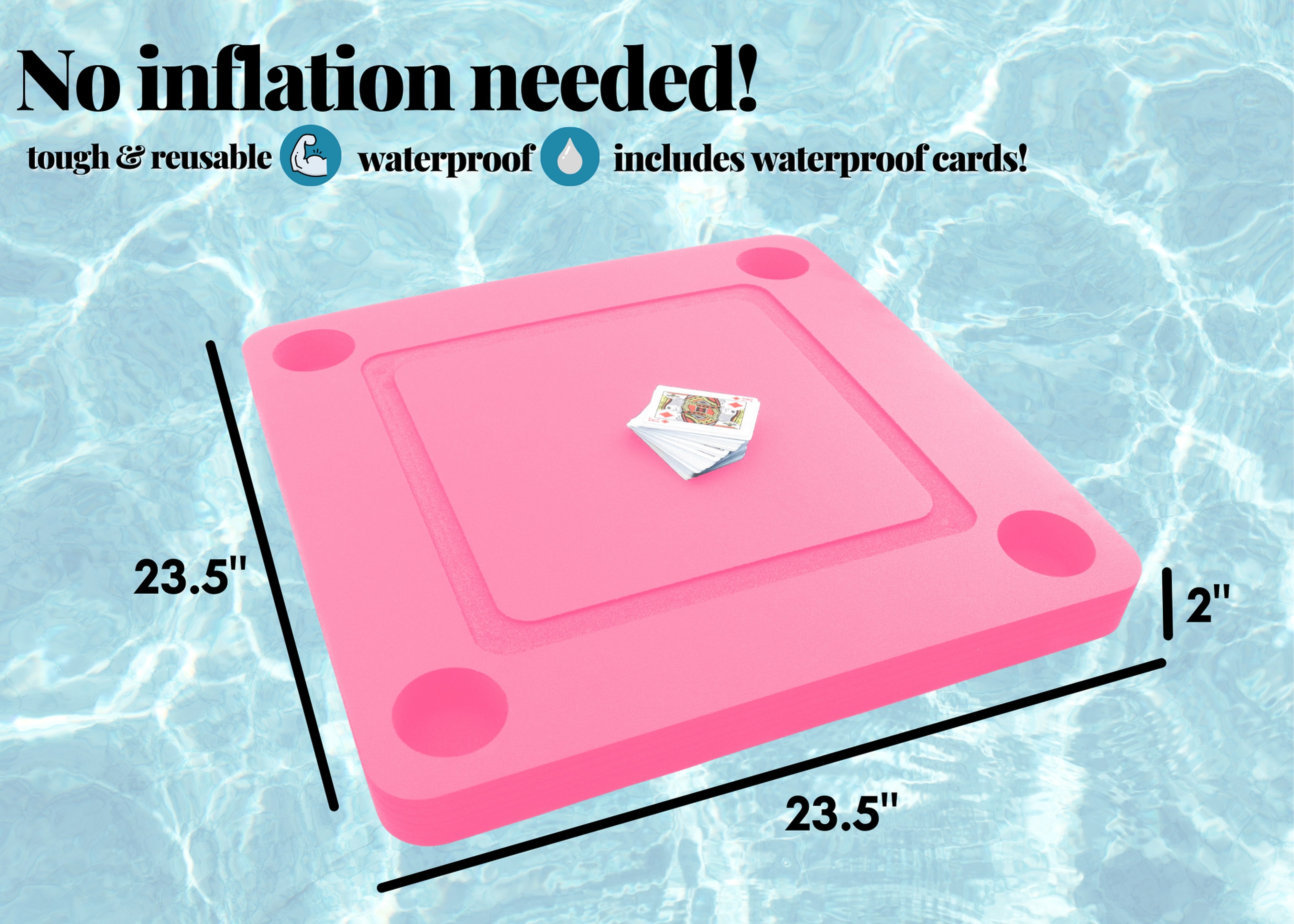 Floating Game or Card Table Pink Tray for Pool or Beach Party Float Lounge Durable Foam 23.5 Inch Drink Holders Deck