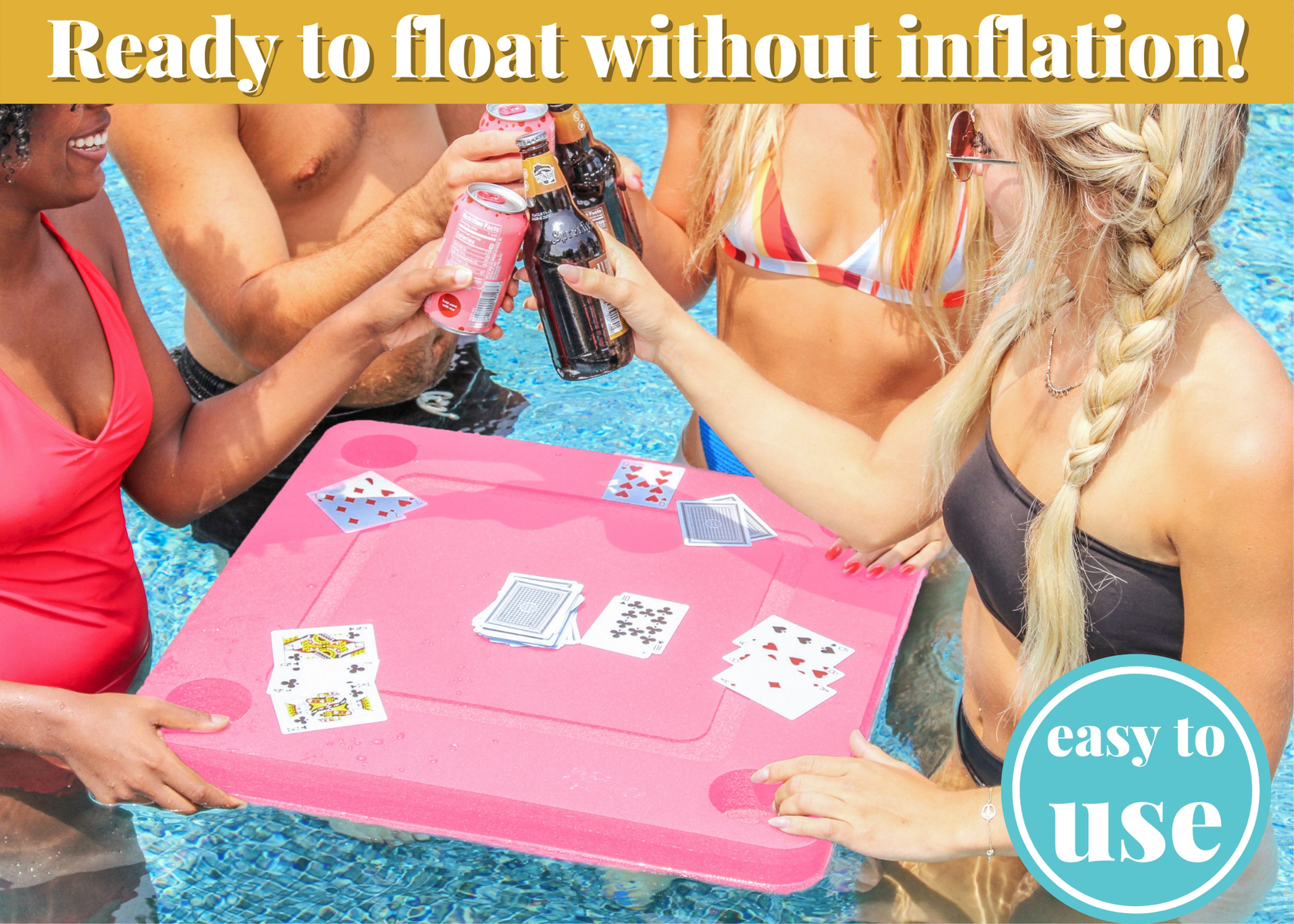 Floating Game or Card Table Pink Tray for Pool or Beach Party Float Lounge Durable Foam 23.5 Inch Drink Holders Deck