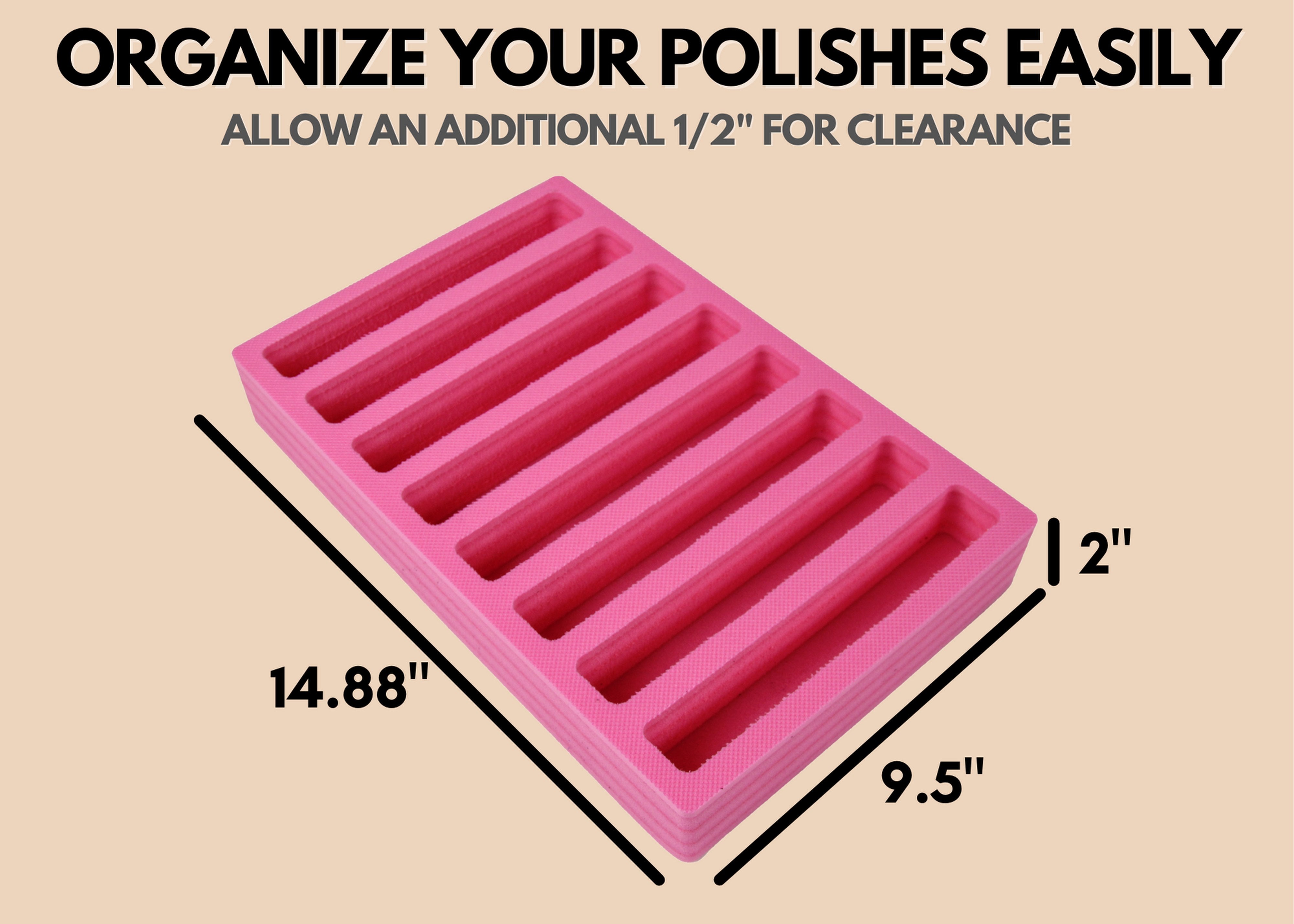 Polar Whale Nail Polish Drawer Organizer Tray Durable Pink Foam Washable Waterproof Insert for Home Bathroom Bedroom Office 9.5 x 14.9 Holds up to 48