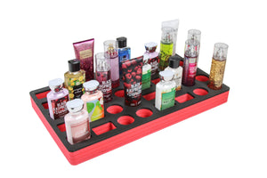 Lotion Body Spray Organizer Large Tray Red Durable Foam Washable Waterproof Insert for Home Bathroom Bedroom Office 23.25 x 13.5 x 2 Inches 40 Slots
