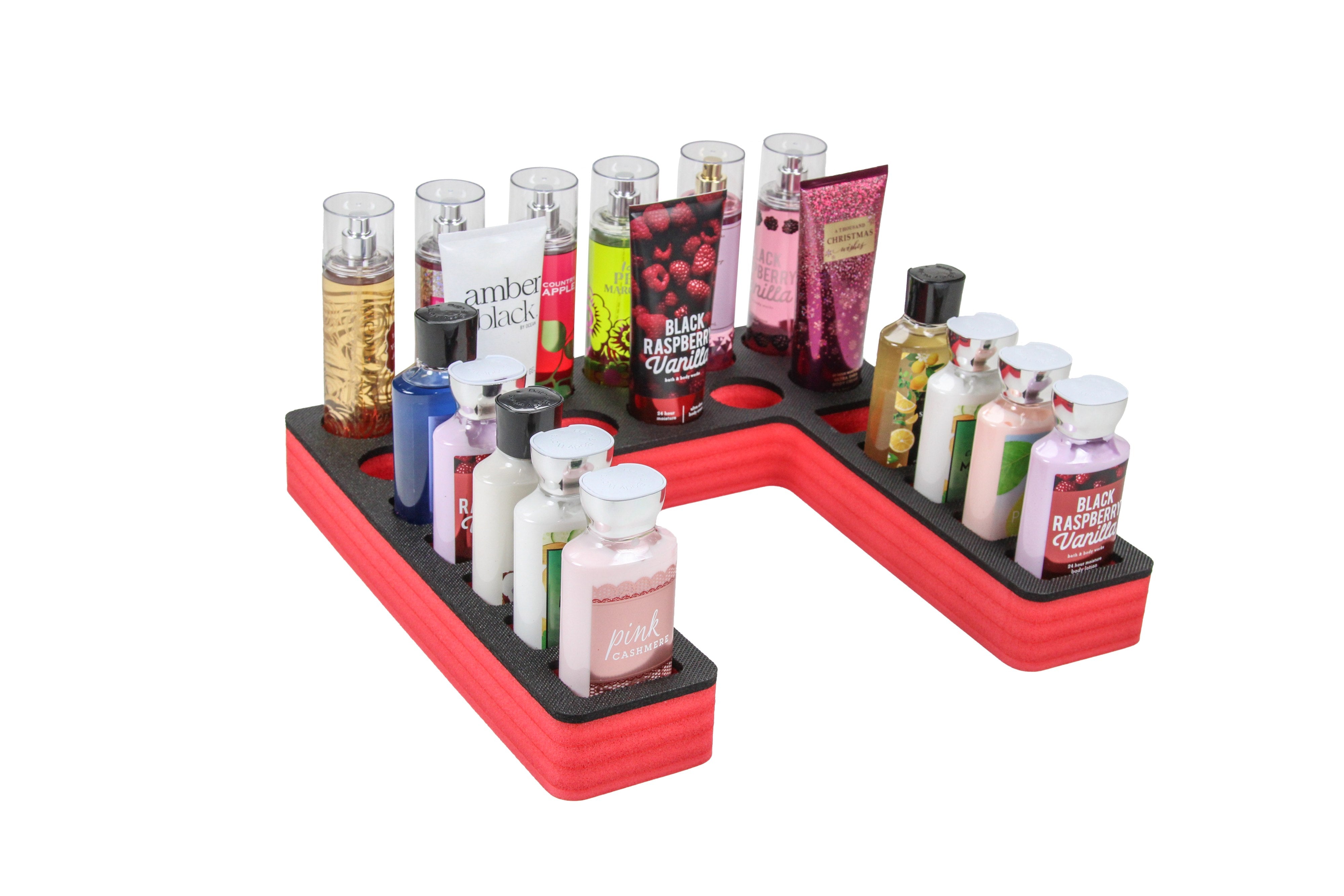 Lotion Body Spray St Organizer Tray Red Durable Foam Washable Waterproof Insert for Home Bathroom Bedroom Office 16.25 x 16.25 x 2 Inches 22 Slots